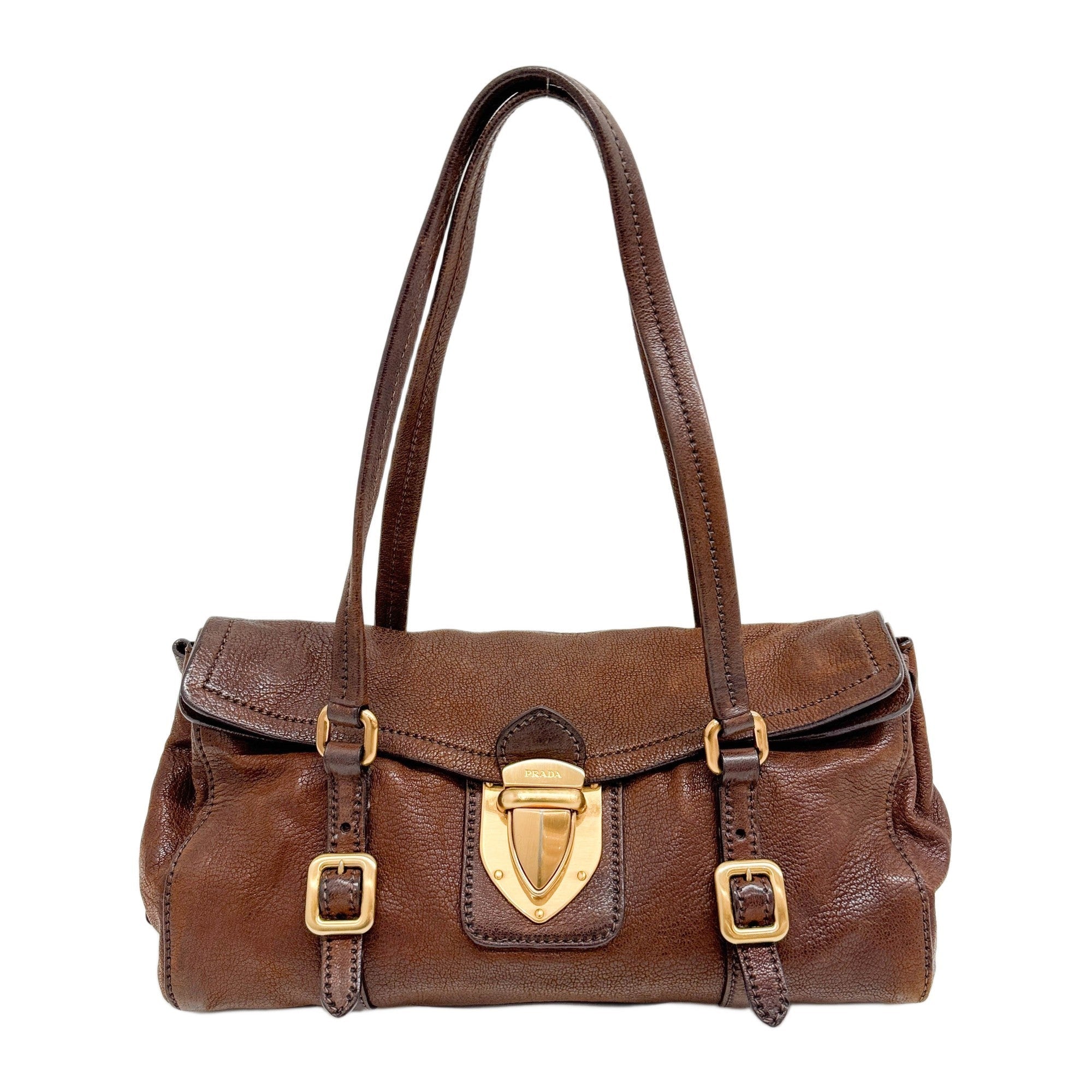 Pietra Brown Cervo Shine Leather Shoulder Bag