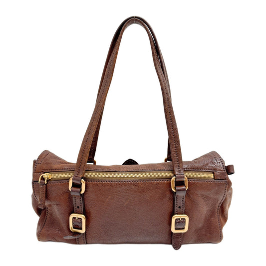 Pietra Brown Cervo Shine Leather Shoulder Bag