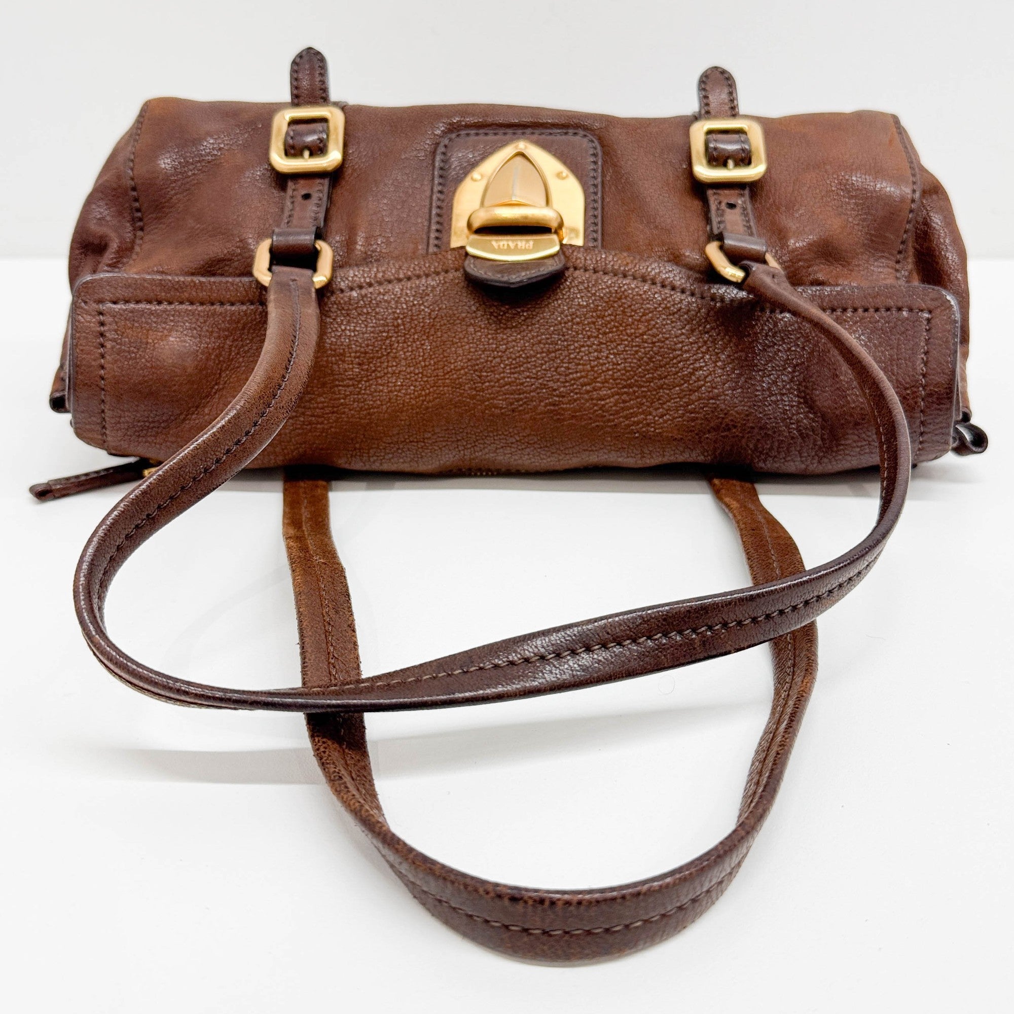 Pietra Brown Cervo Shine Leather Shoulder Bag