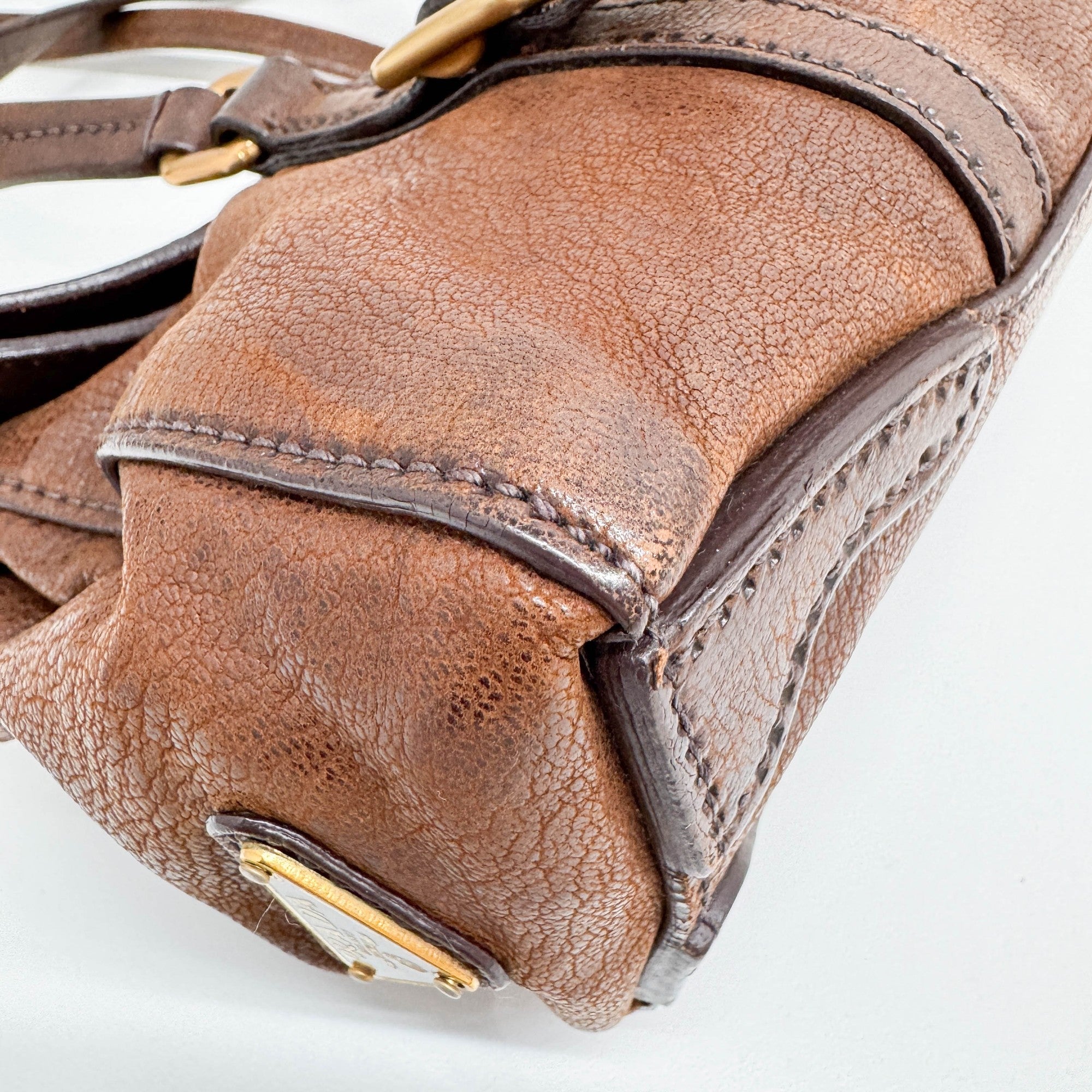 Pietra Brown Cervo Shine Leather Shoulder Bag