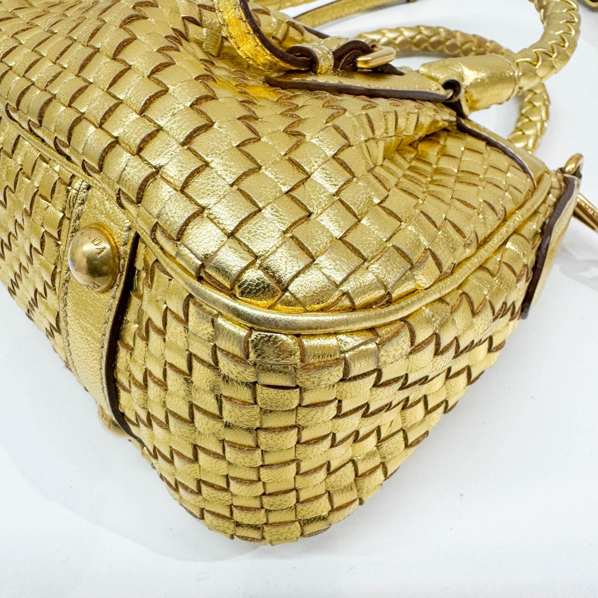 Metallic Gold Woven Leather Two Way Bag