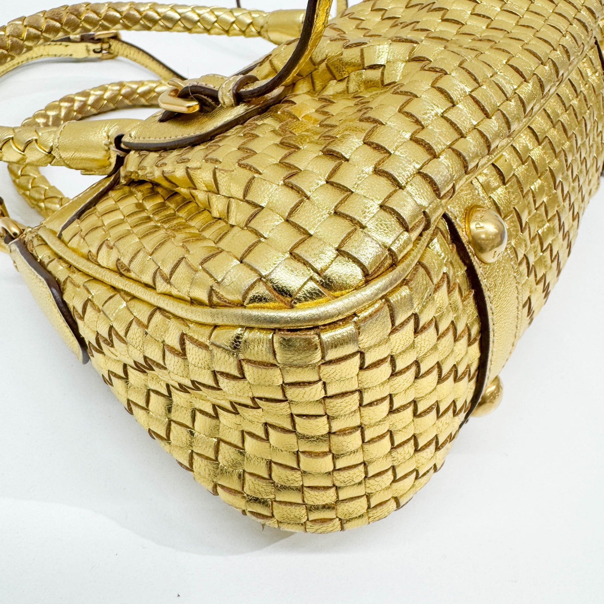 Metallic Gold Woven Leather Two Way Bag