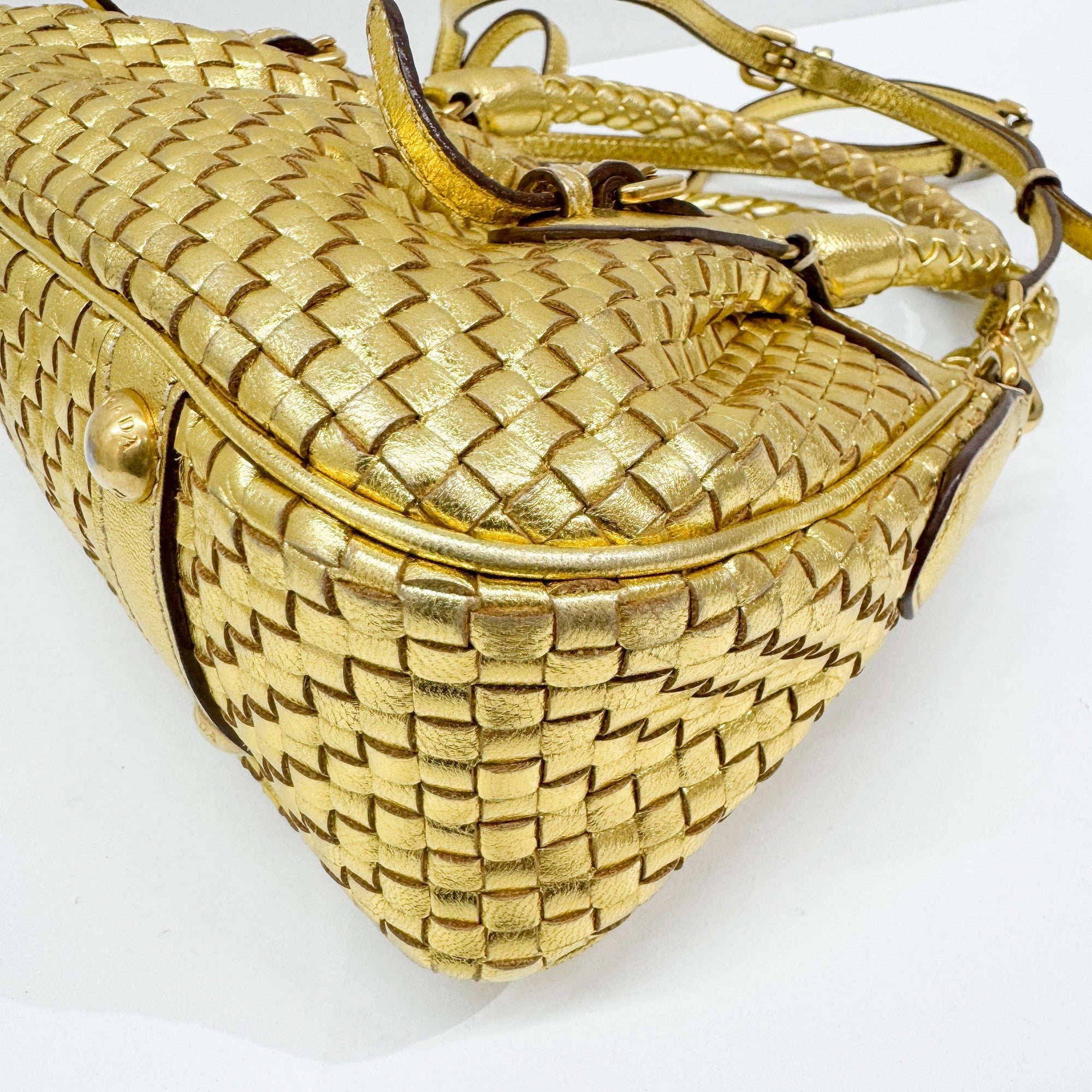 Metallic Gold Woven Leather Two Way Bag