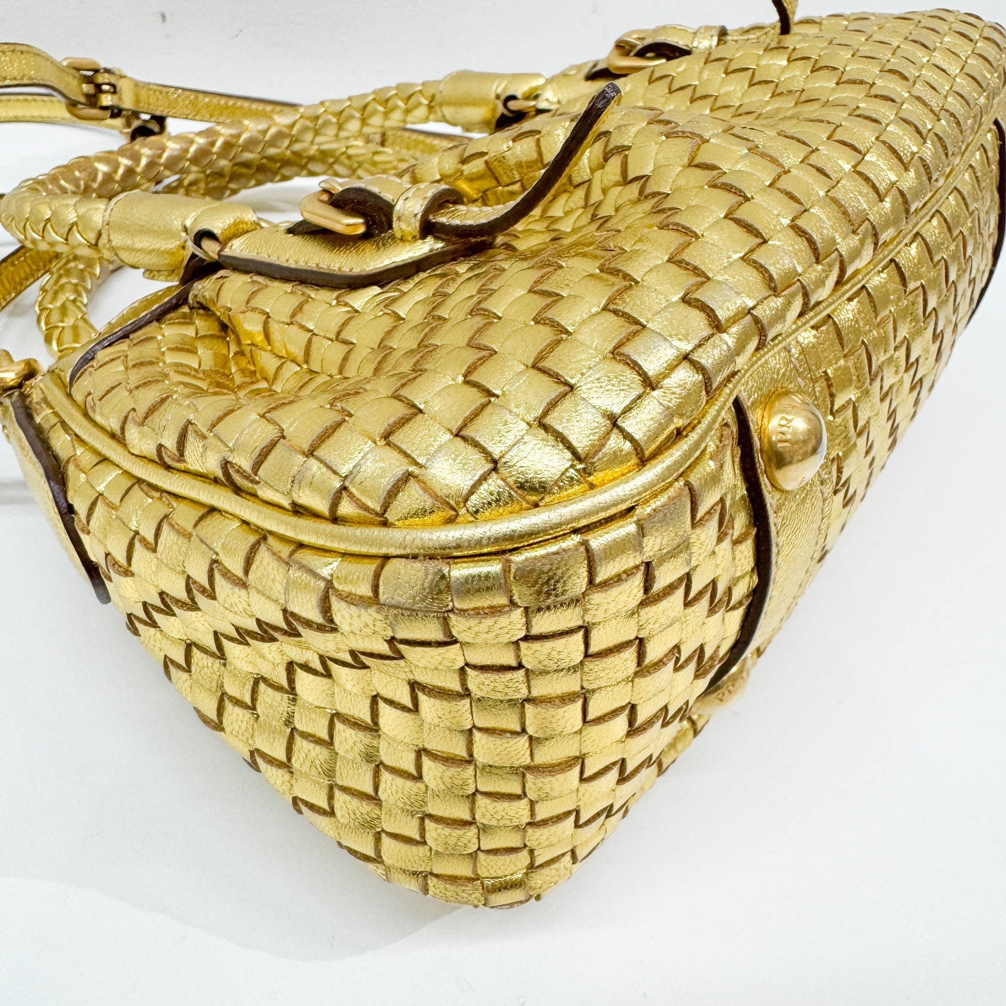 Metallic Gold Woven Leather Two Way Bag