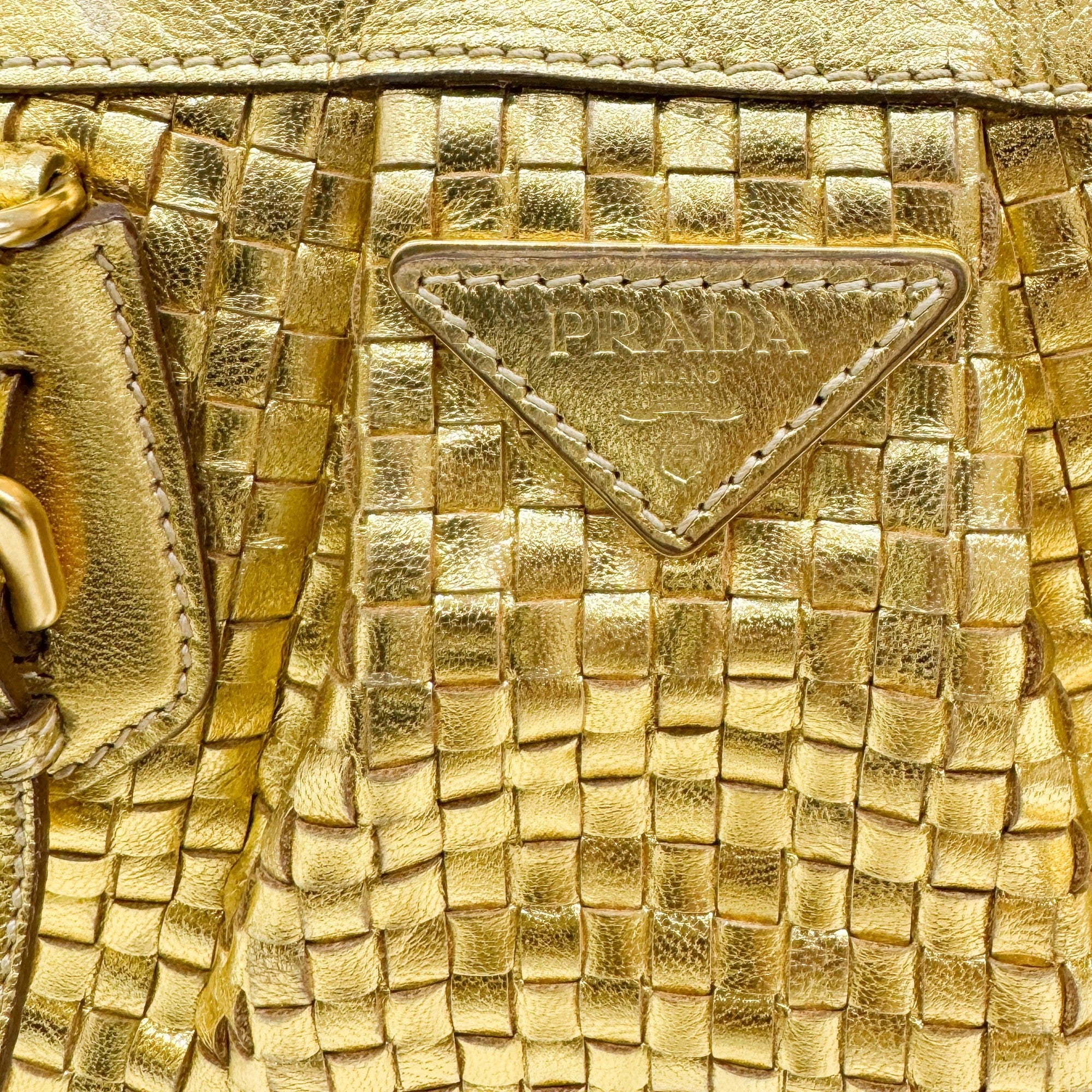 Metallic Gold Woven Leather Two Way Bag