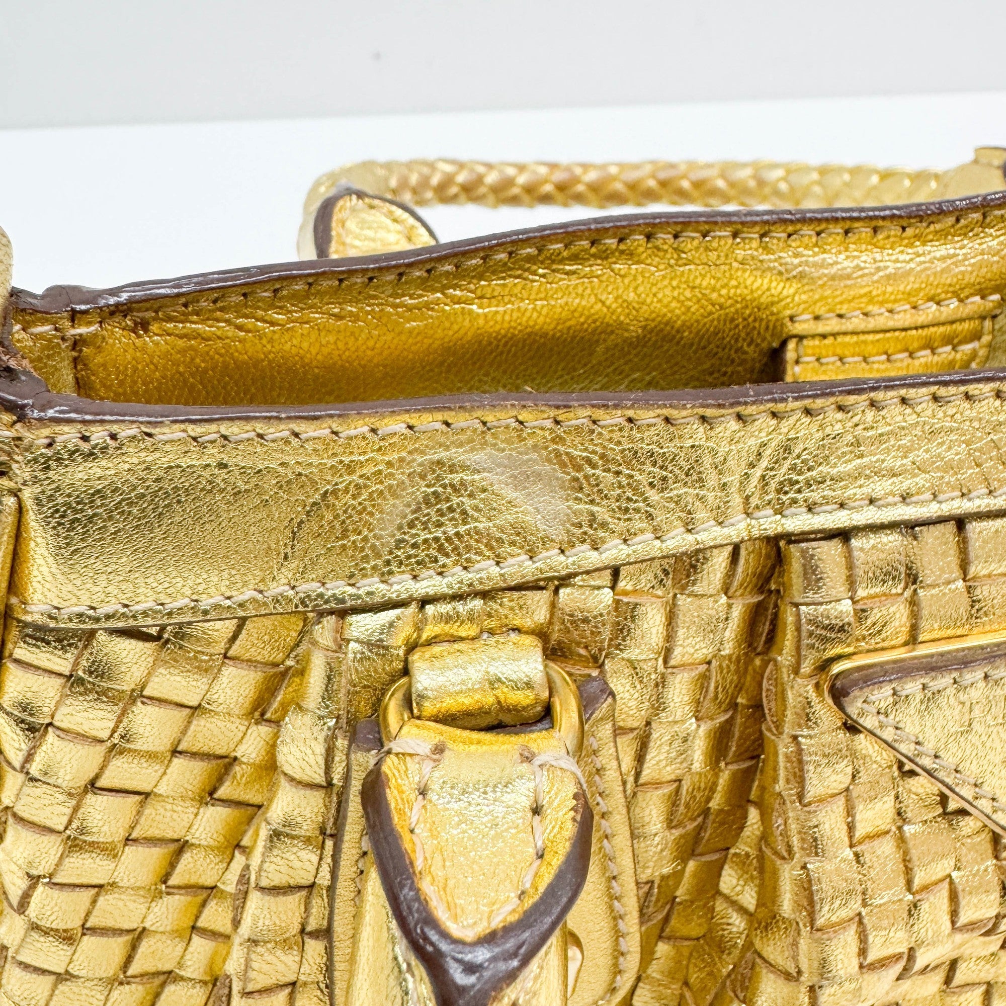 Metallic Gold Woven Leather Two Way Bag