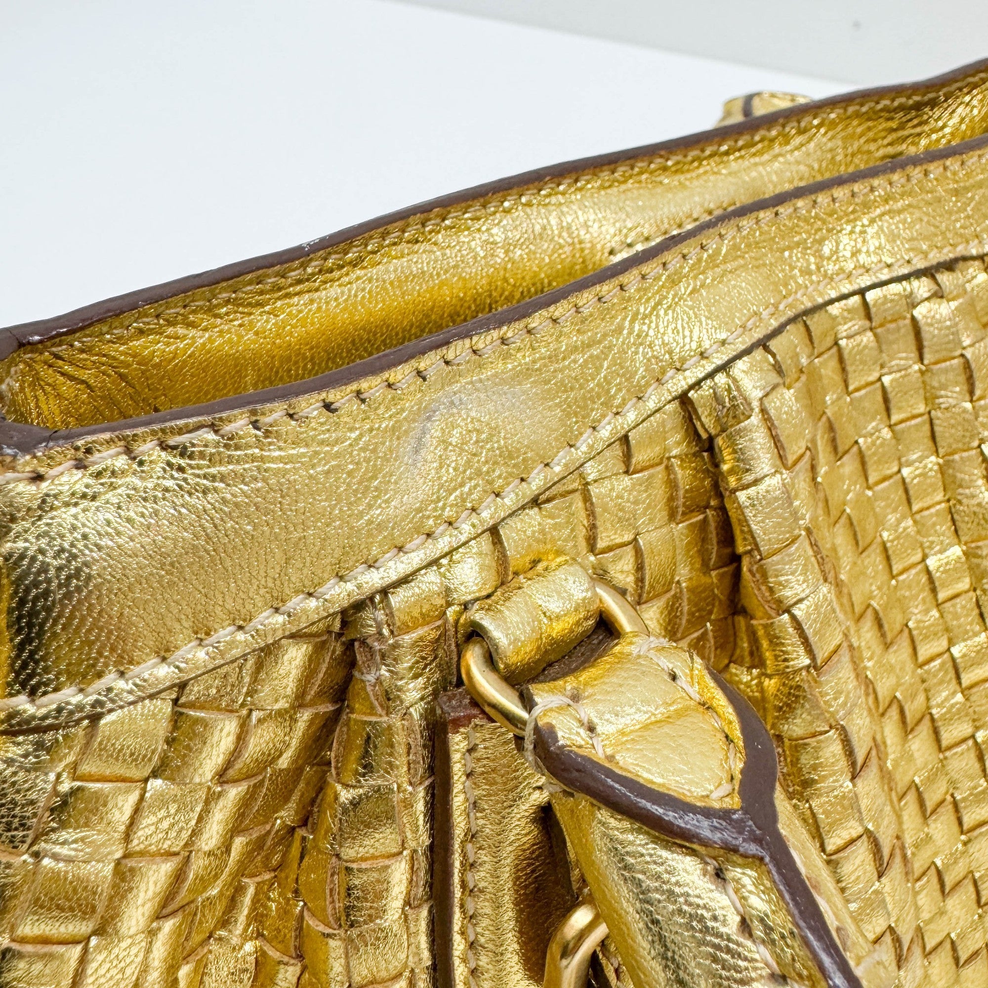 Metallic Gold Woven Leather Two Way Bag