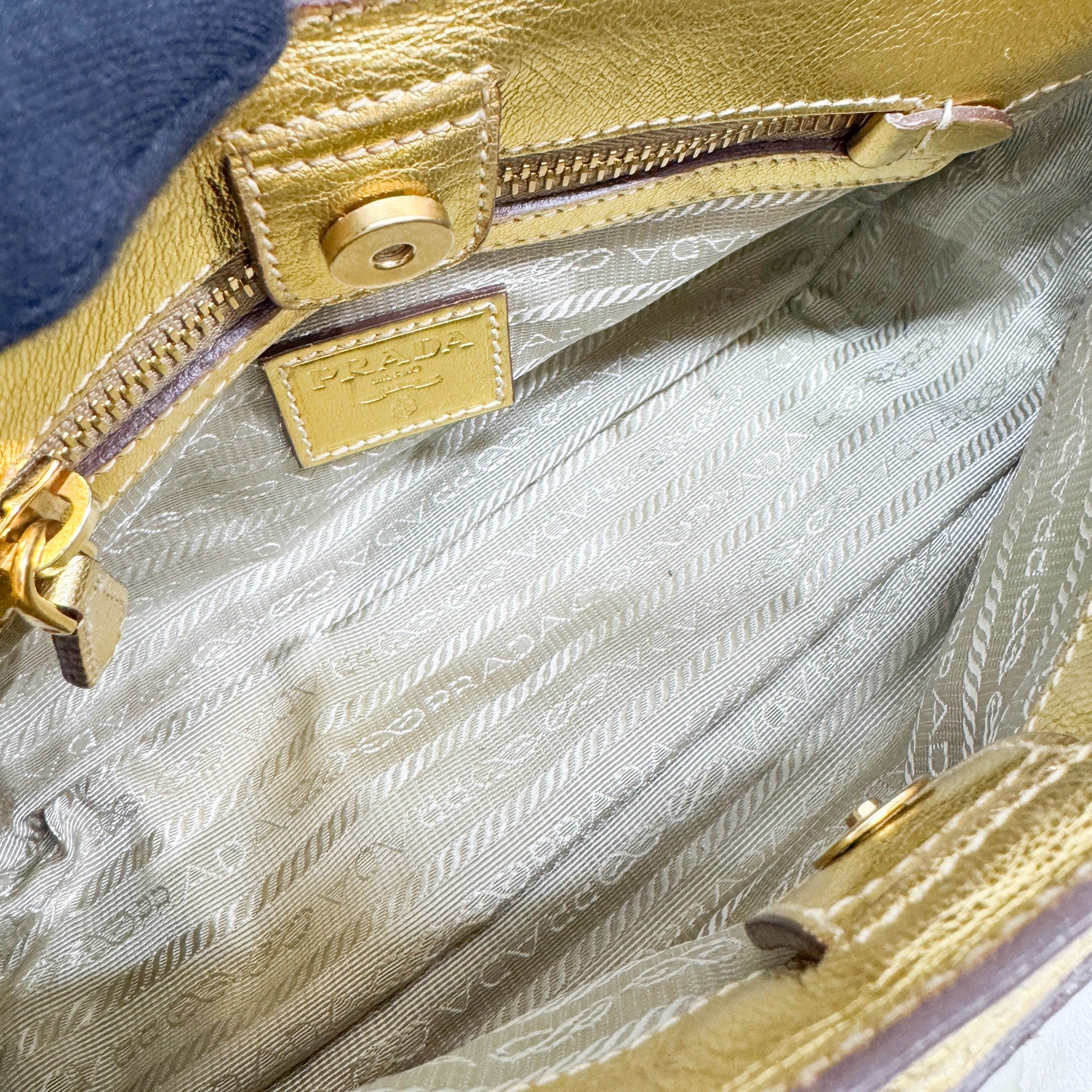 Metallic Gold Woven Leather Two Way Bag