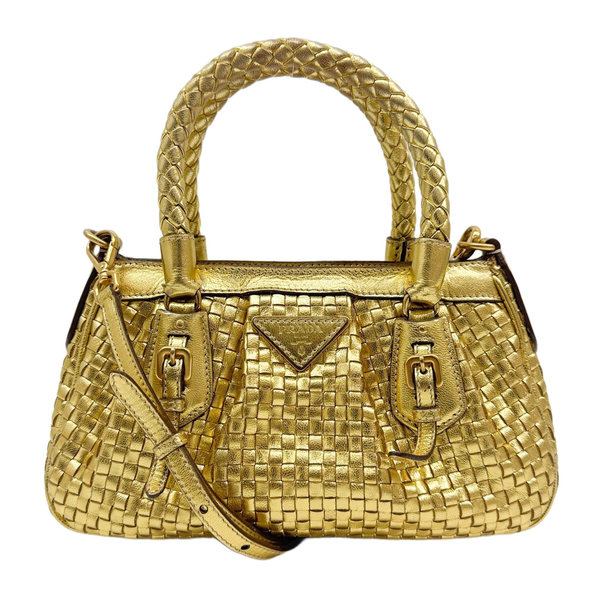 Metallic Gold Woven Leather Two Way Bag