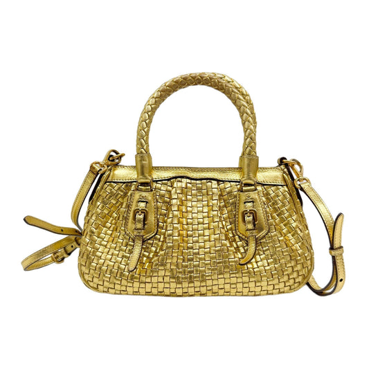 Metallic Gold Woven Leather Two Way Bag