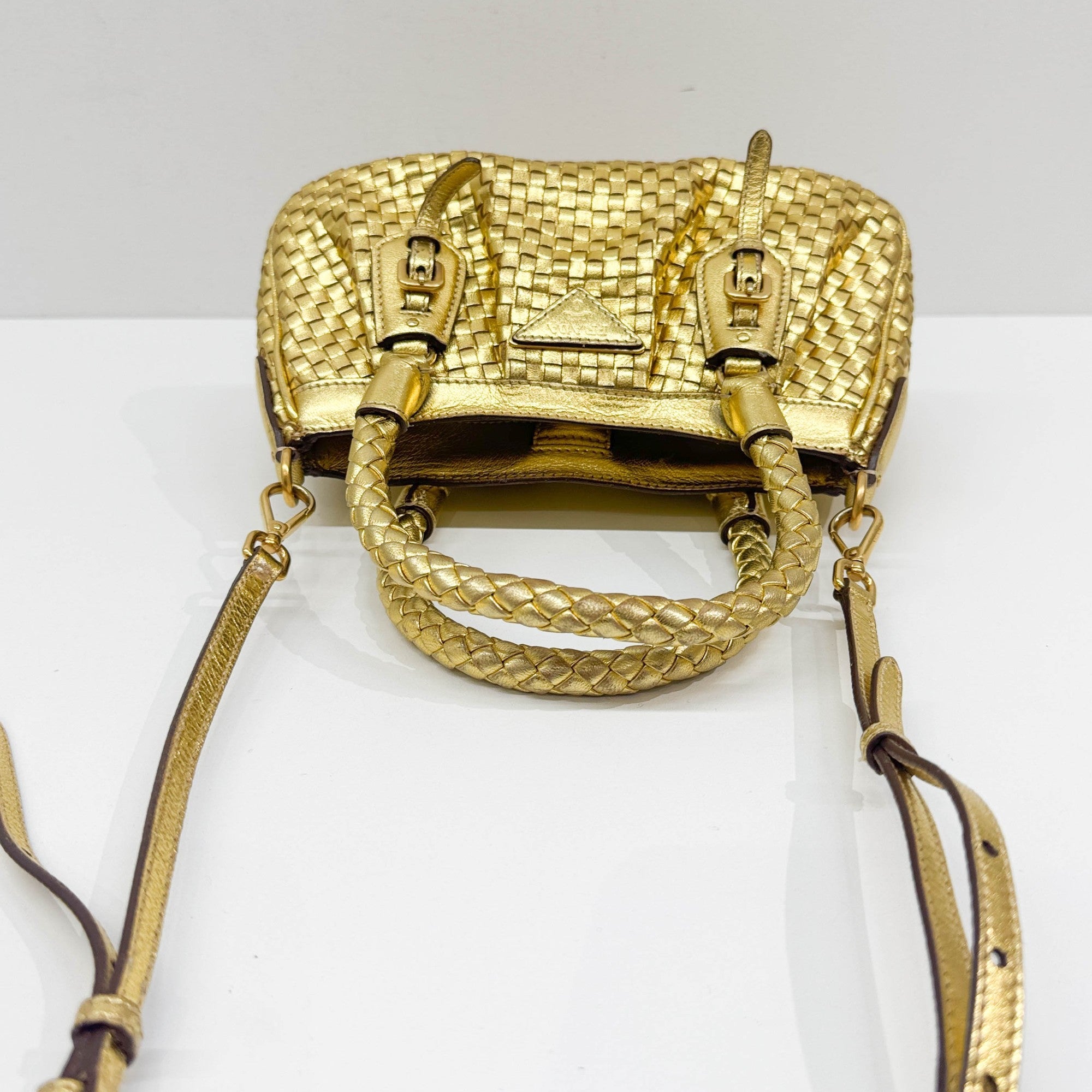 Metallic Gold Woven Leather Two Way Bag