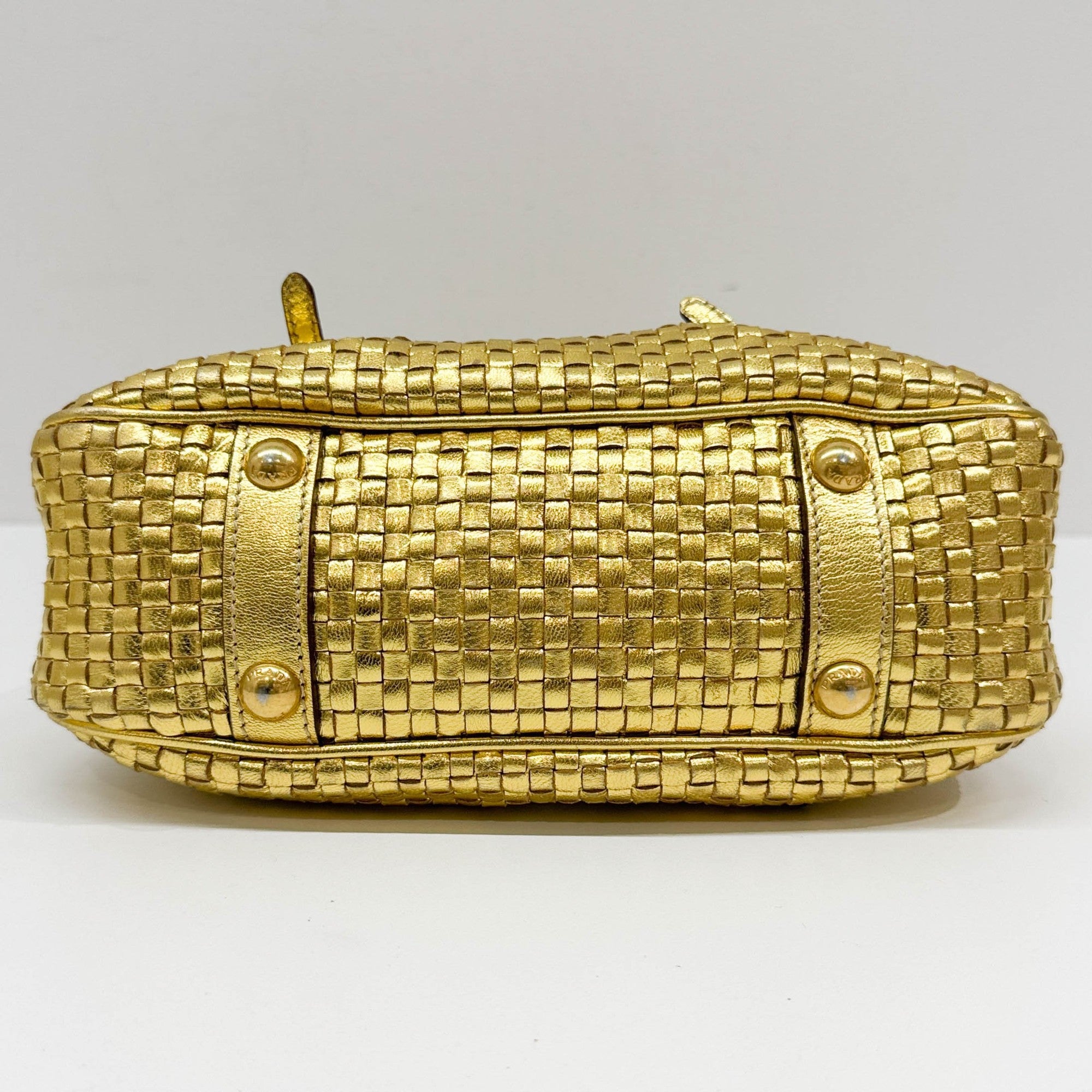 Metallic Gold Woven Leather Two Way Bag