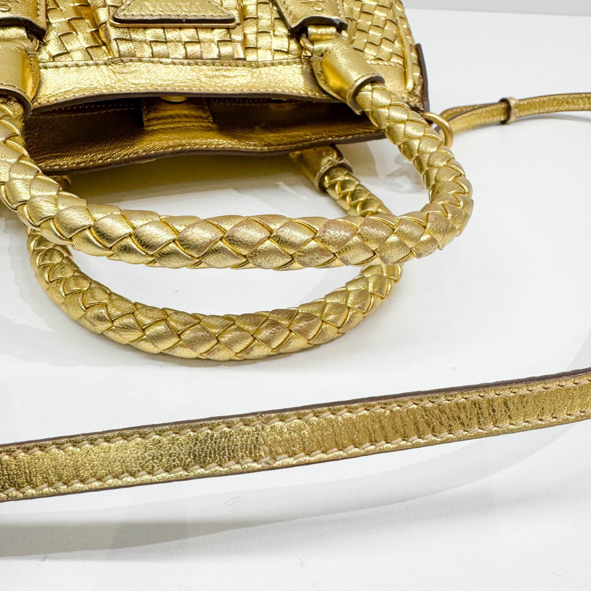 Metallic Gold Woven Leather Two Way Bag