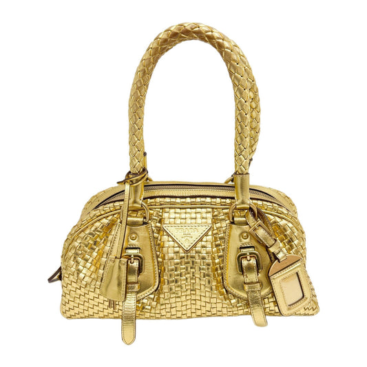 Woven Gold Leather Shoulder Bag