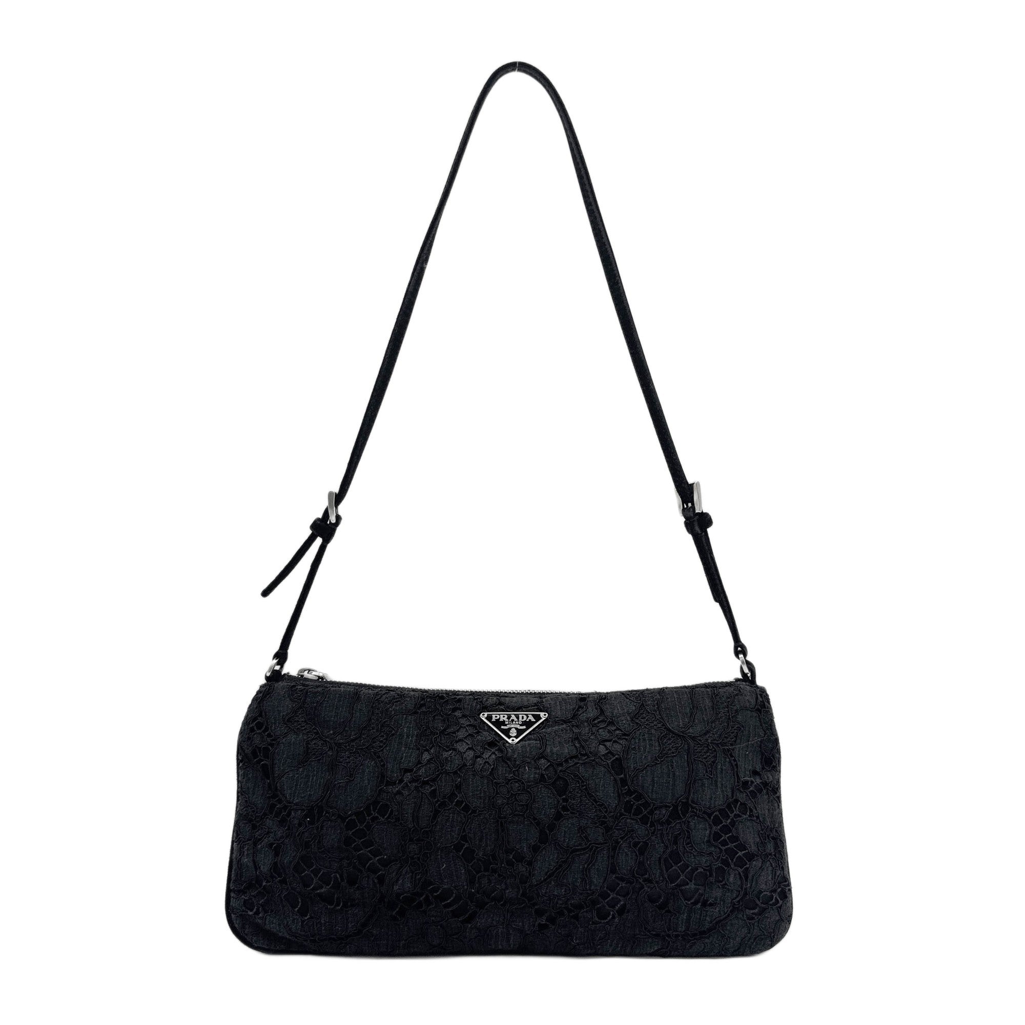 Black Floral Lace Print Shoulder Bag
