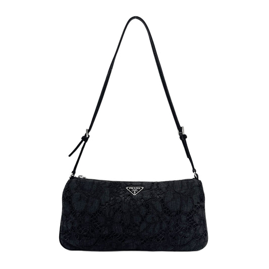 Black Floral Lace Print Shoulder Bag