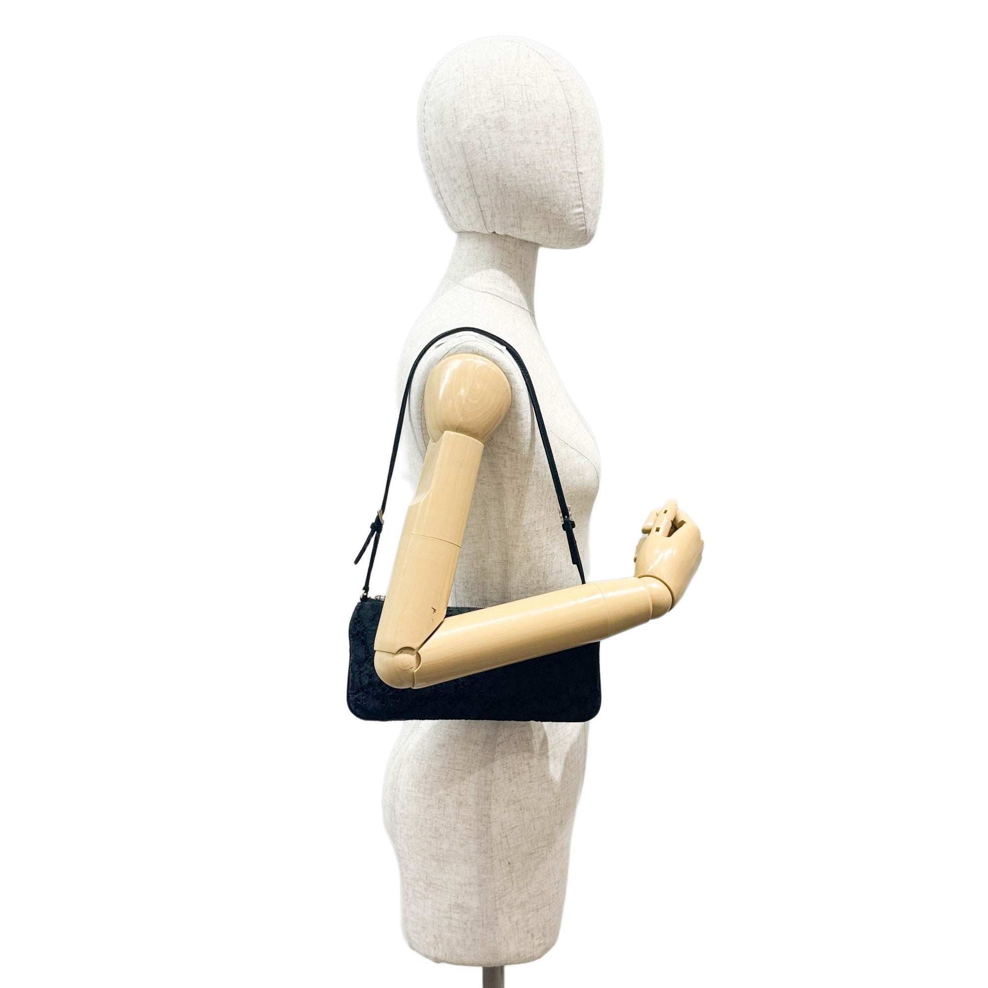 Black Floral Lace Print Shoulder Bag