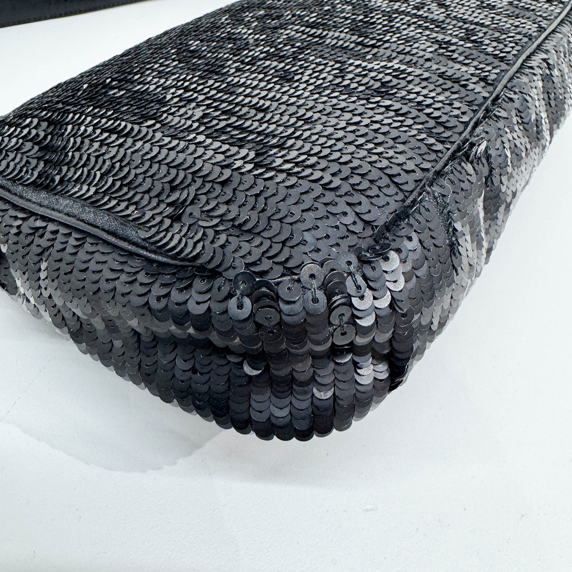 Baguette Black Squin & Red Leather Shoulder Bag