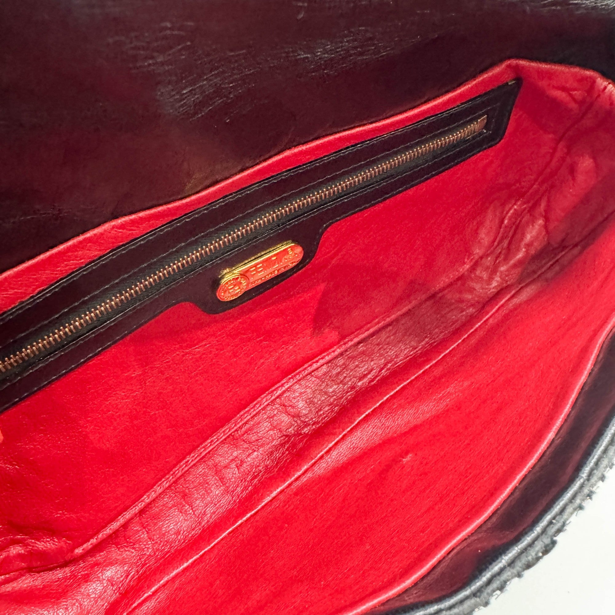 Baguette Black Squin & Red Leather Shoulder Bag