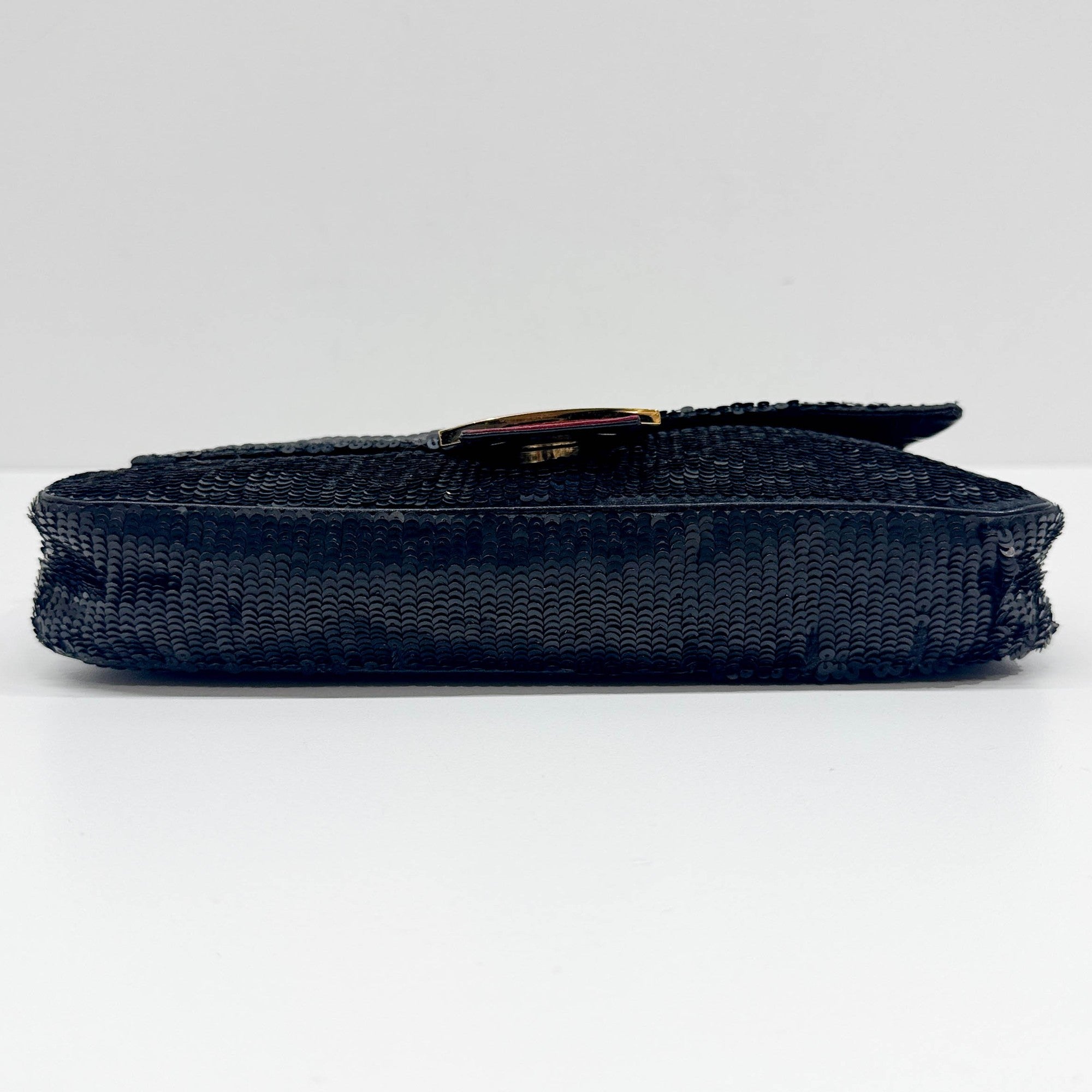 Baguette Black Squin & Red Leather Shoulder Bag