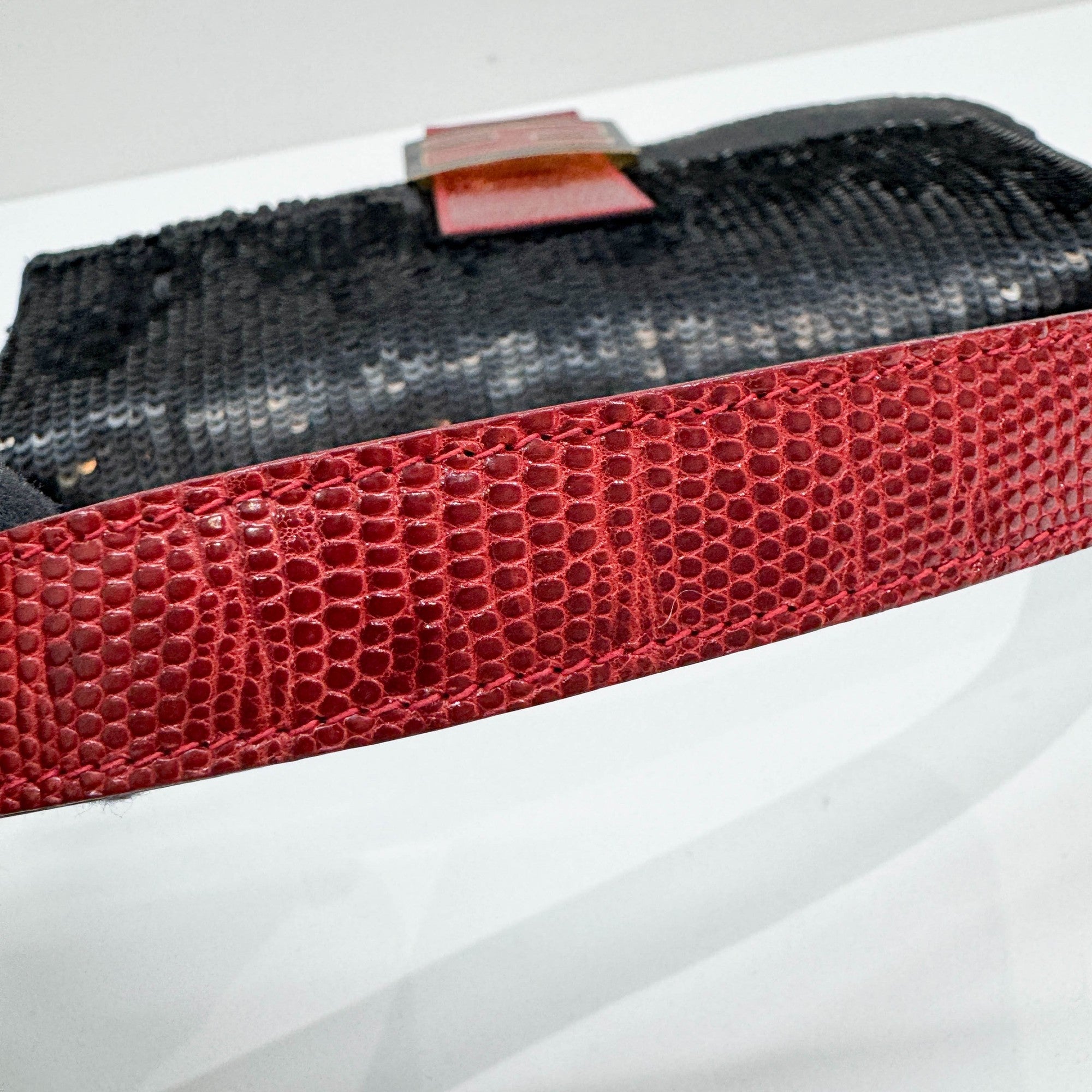 Baguette Black Squin & Red Leather Shoulder Bag