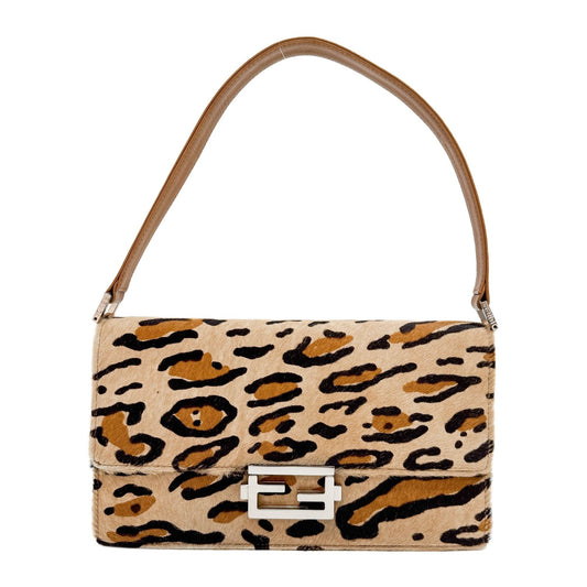 Baguette Brown Leopard Print Pony Hair Shoulder Bag