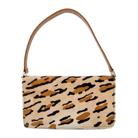 Baguette Brown Leopard Print Pony Hair Shoulder Bag