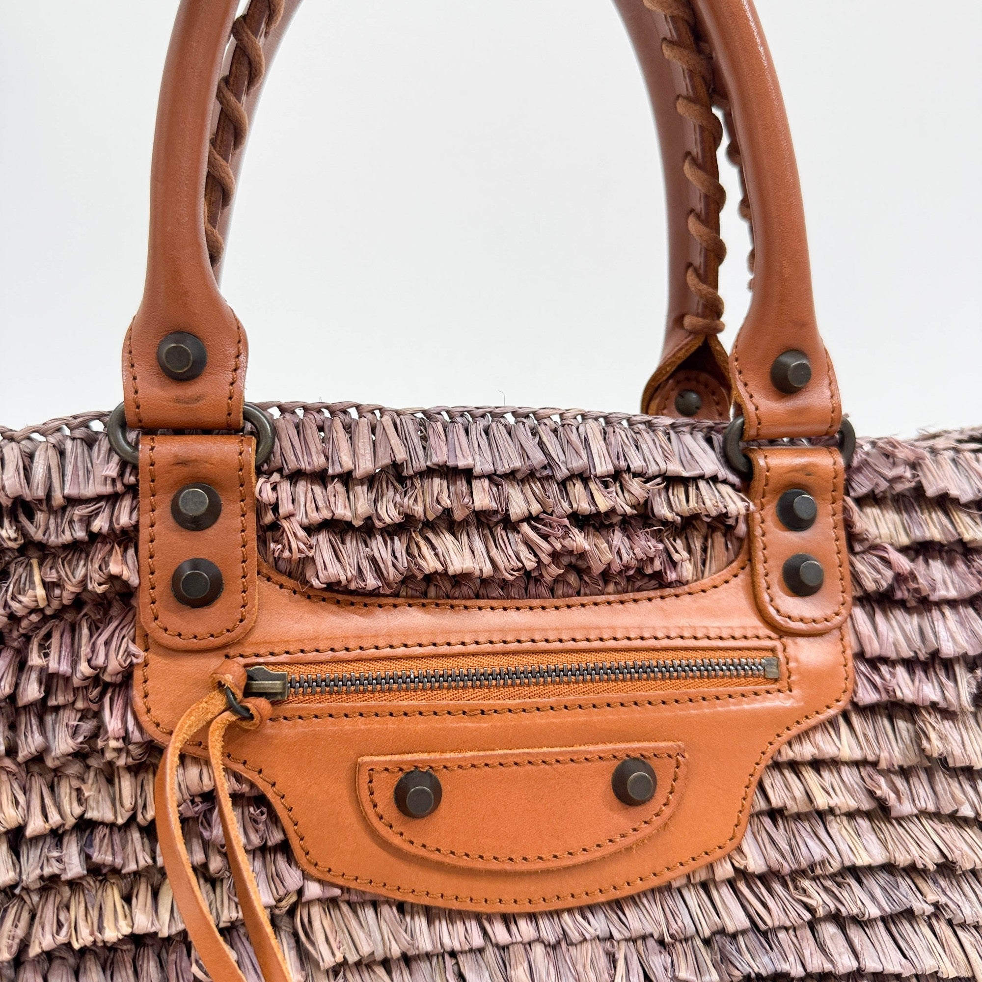 Woven Basket Mauve Raffia Hand Bag