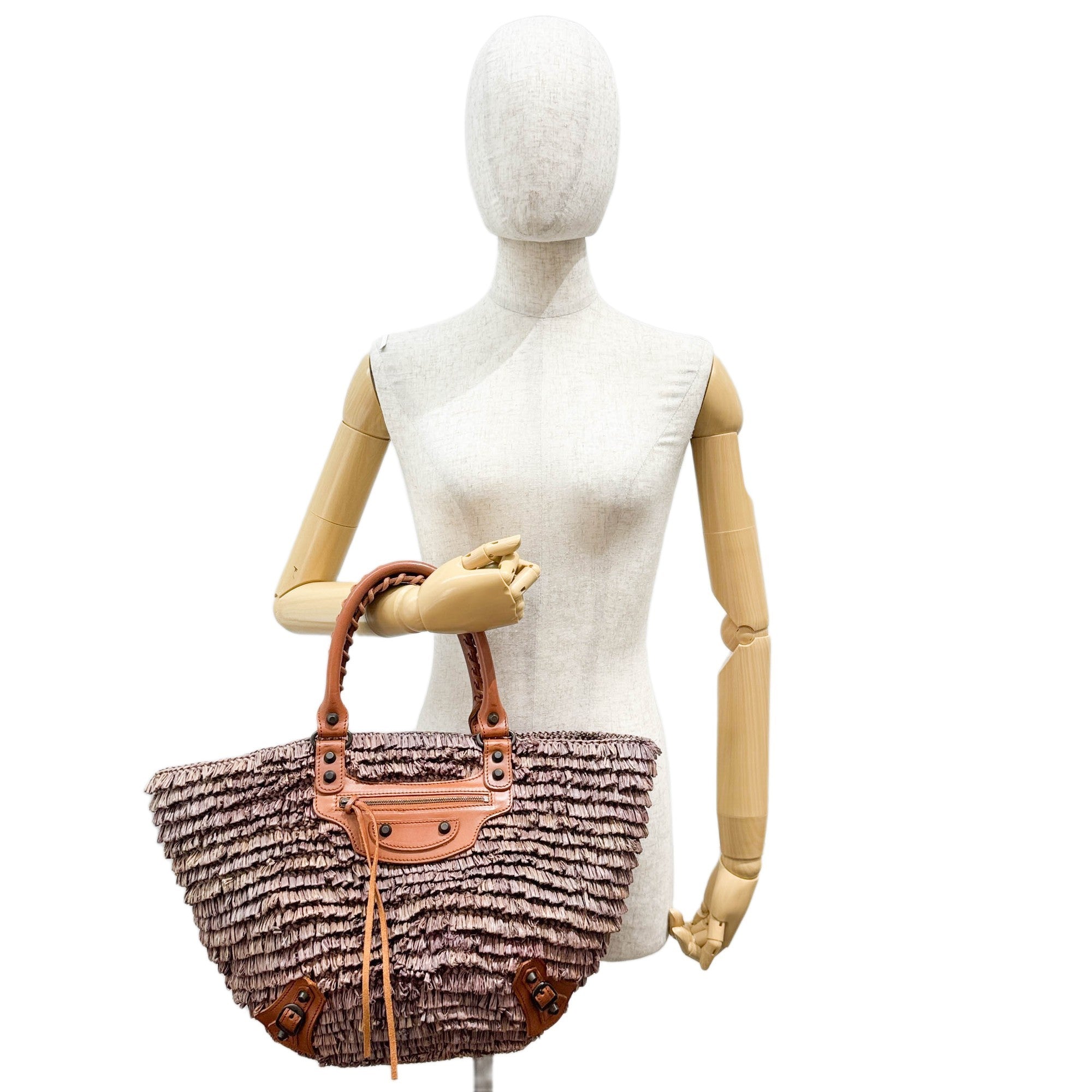 Woven Basket Mauve Raffia Hand Bag