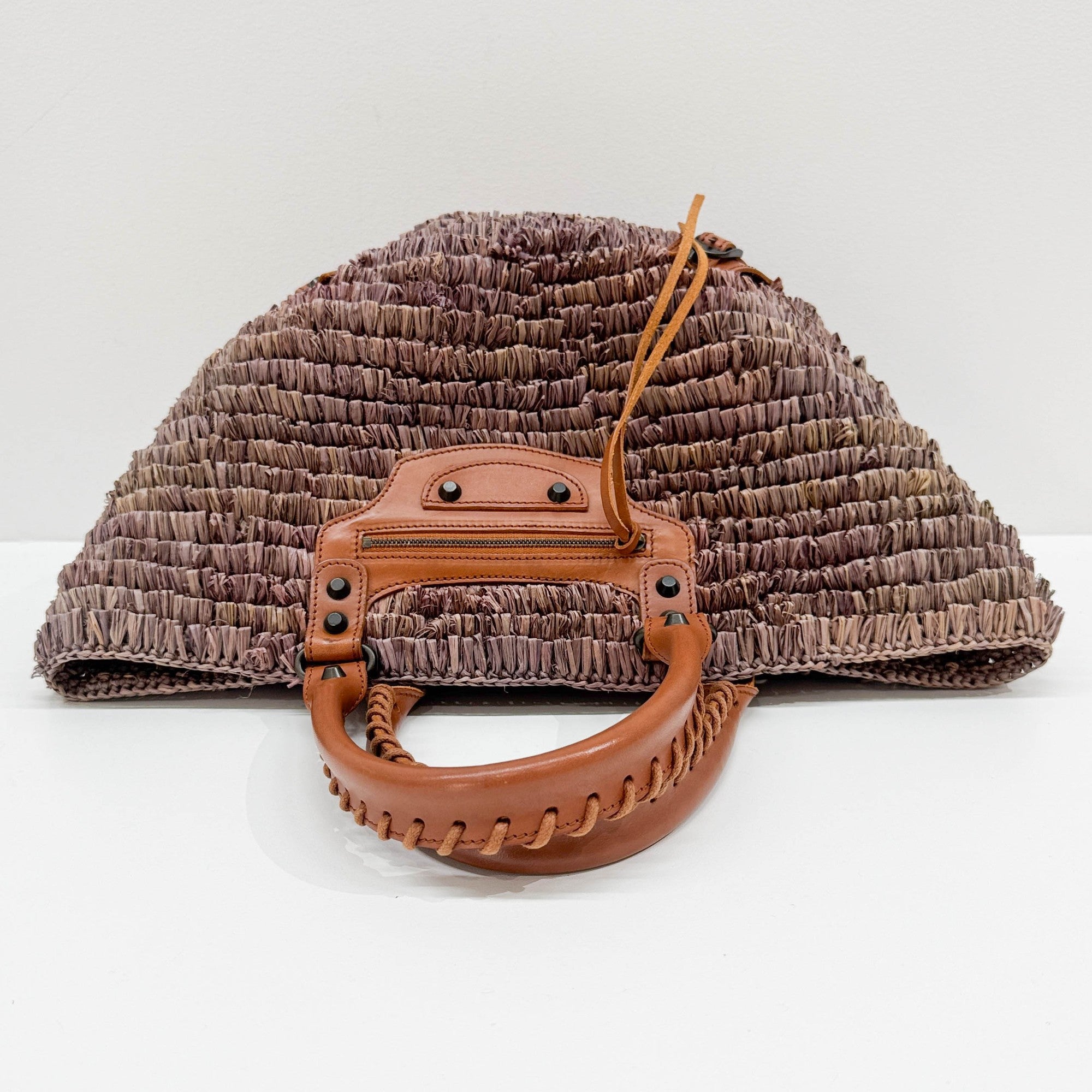 Woven Basket Mauve Raffia Hand Bag