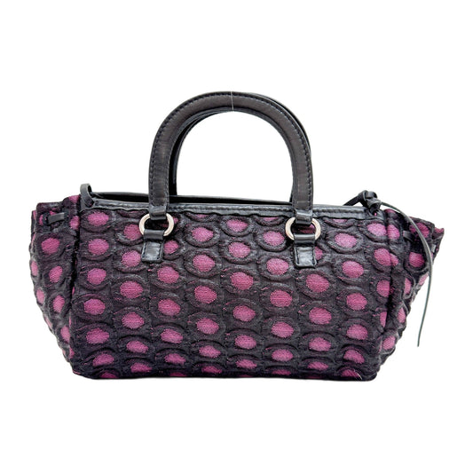 Purple and Black Polkadot Embroidered Satin Hand Bag