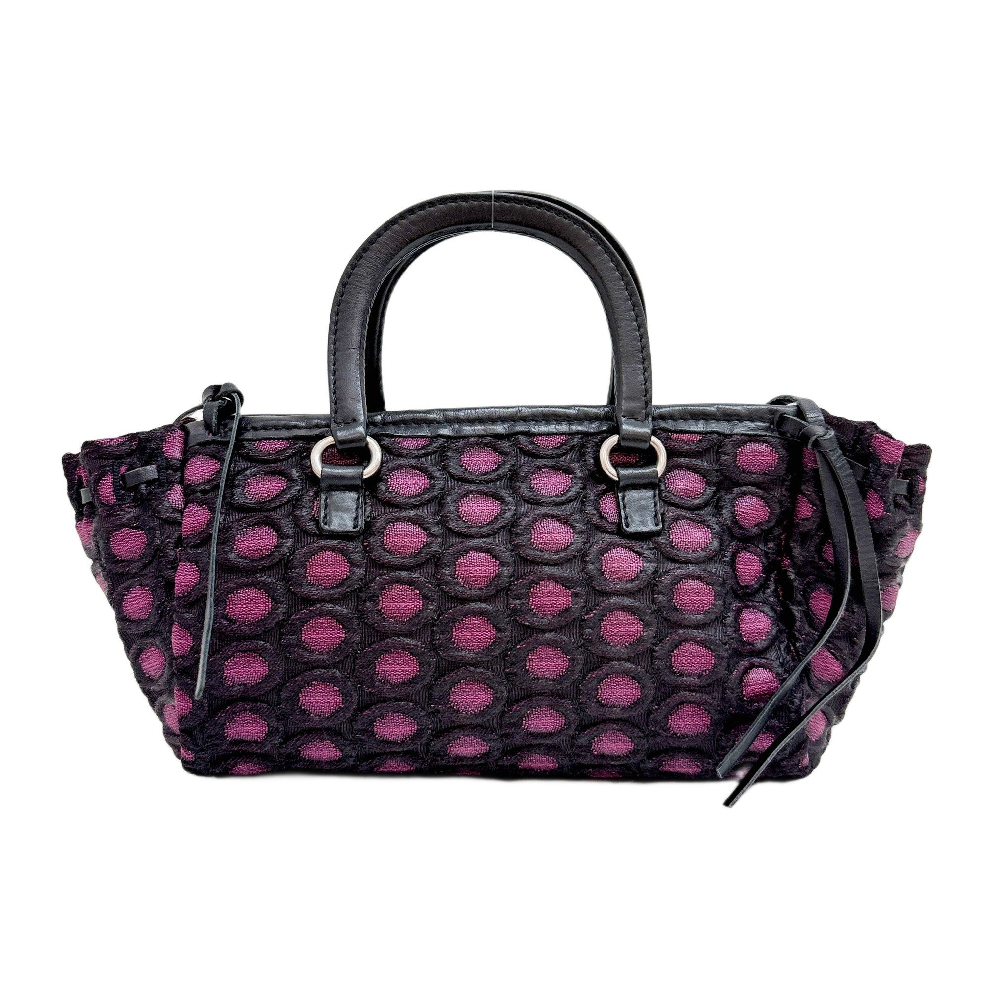 Purple and Black Polkadot Embroidered Satin Hand Bag