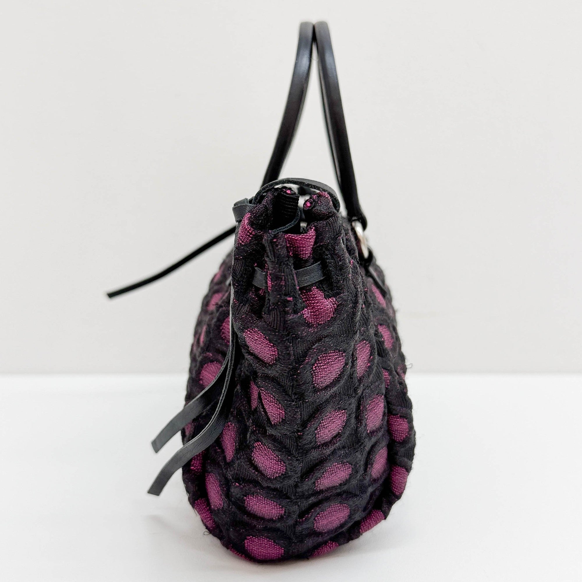 Purple and Black Polkadot Embroidered Satin Hand Bag
