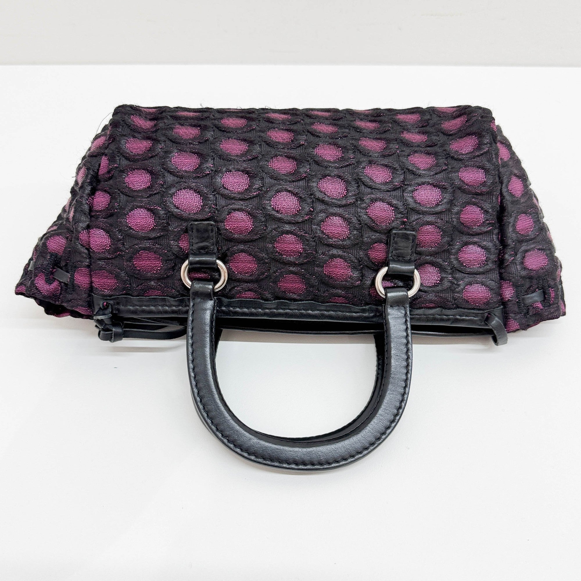 Purple and Black Polkadot Embroidered Satin Hand Bag