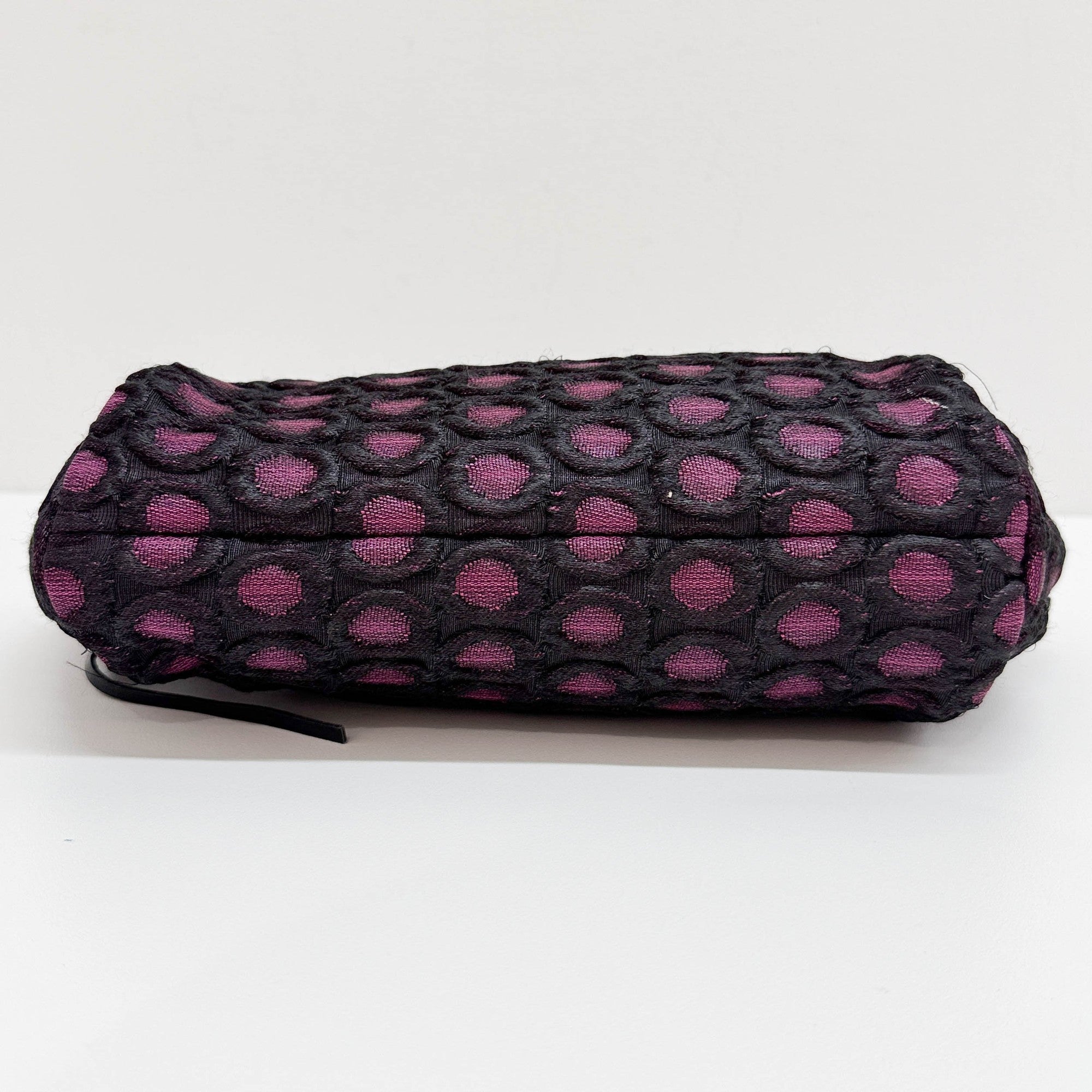 Purple and Black Polkadot Embroidered Satin Hand Bag