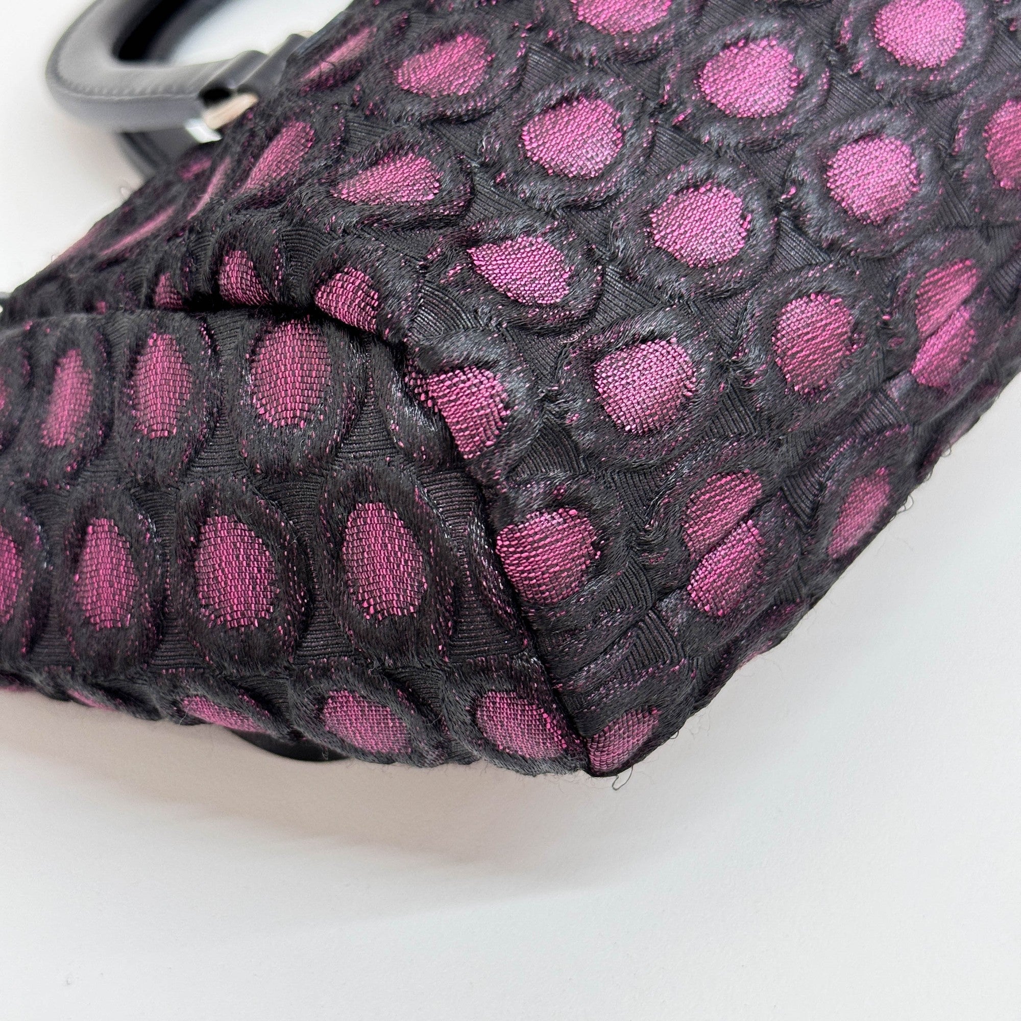 Purple and Black Polkadot Embroidered Satin Hand Bag