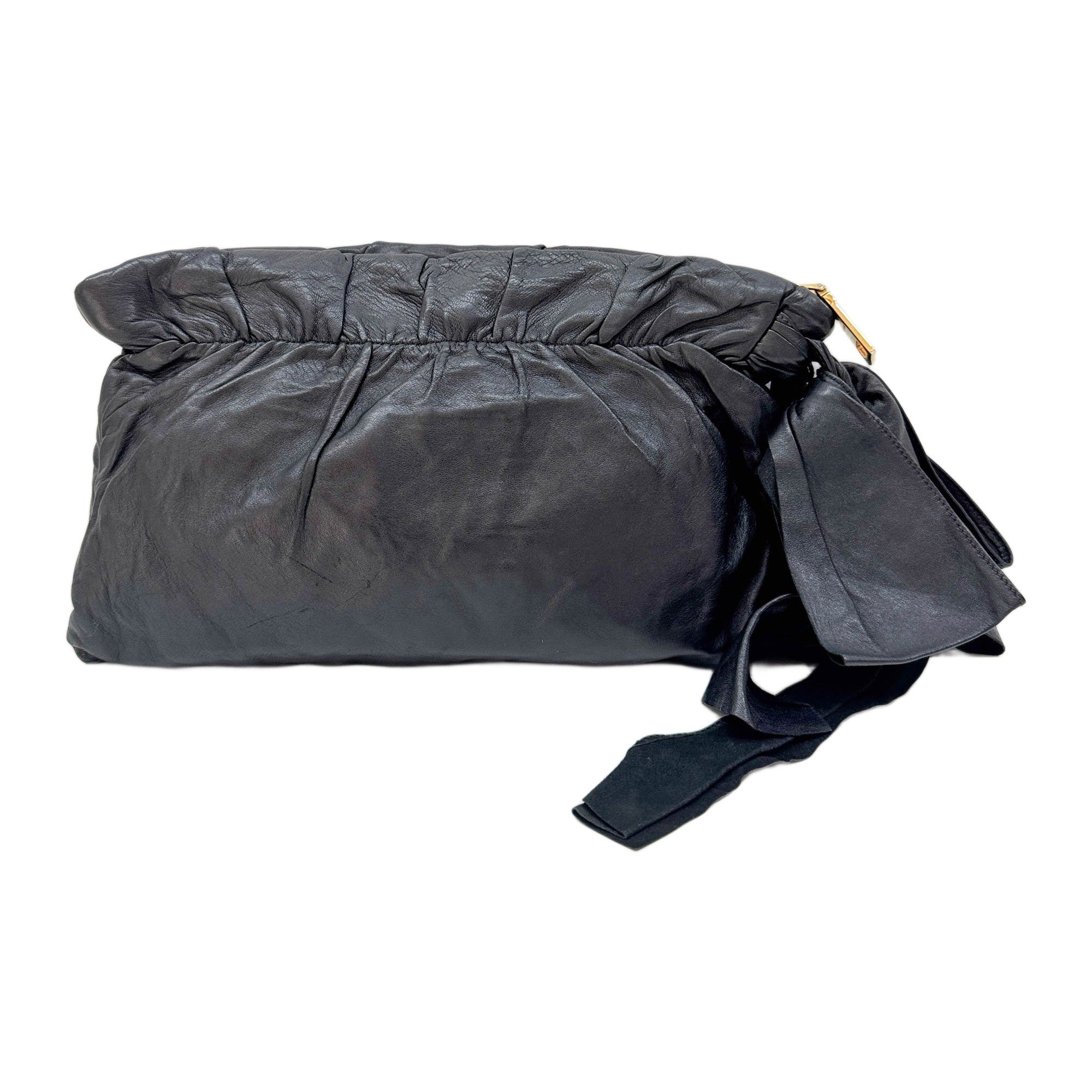 Bows Black Leather Cluch Bag