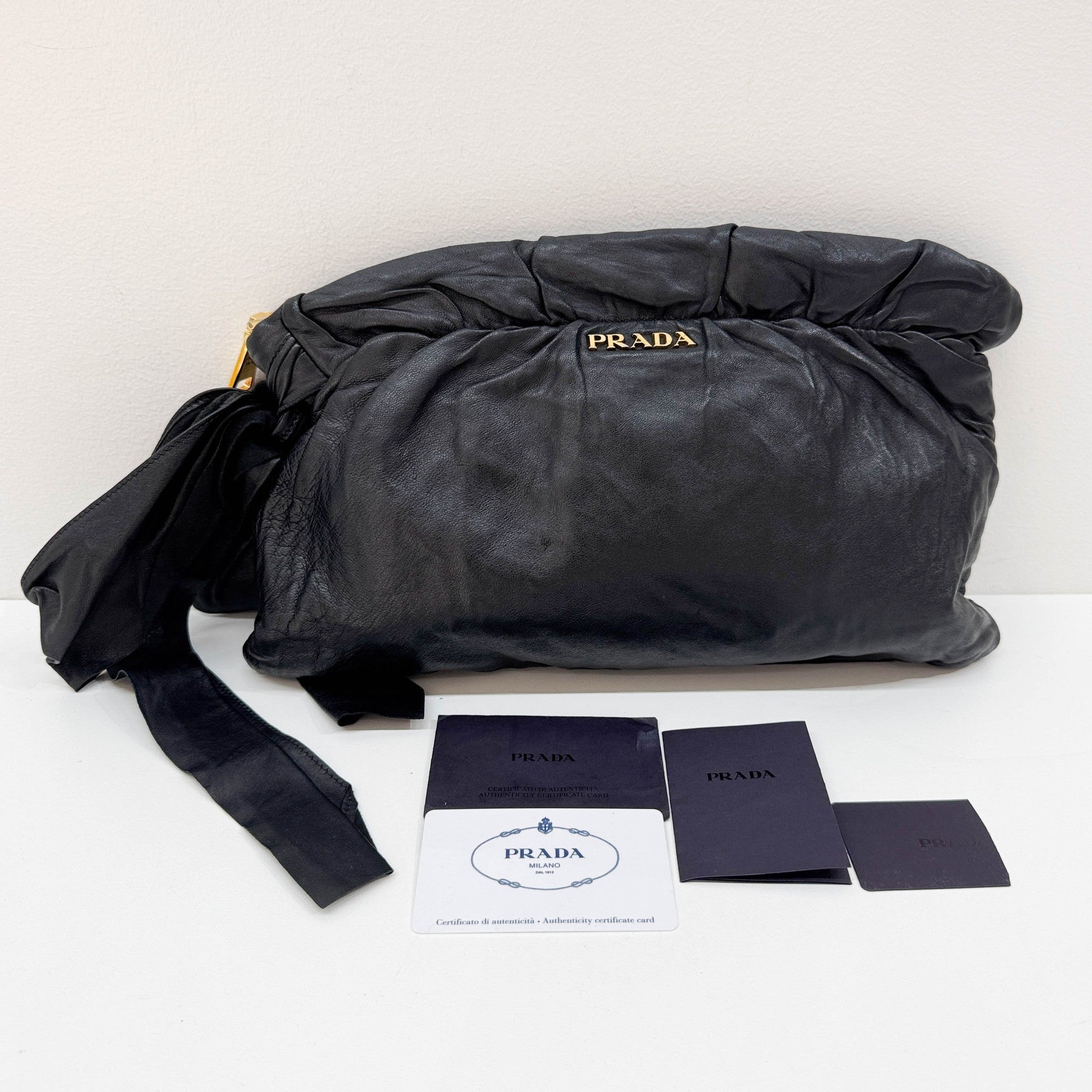 Bows Black Leather Cluch Bag