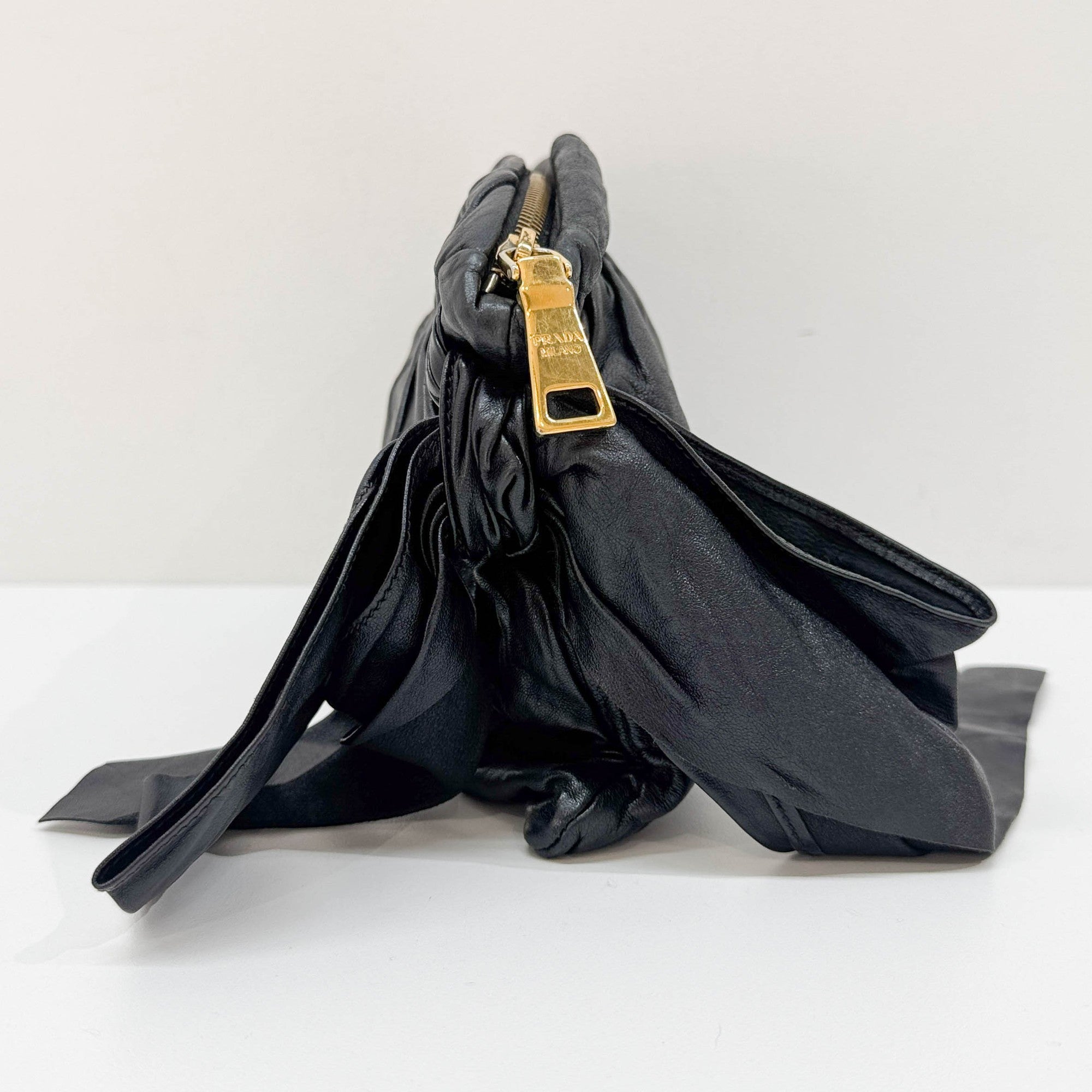 Bows Black Leather Cluch Bag