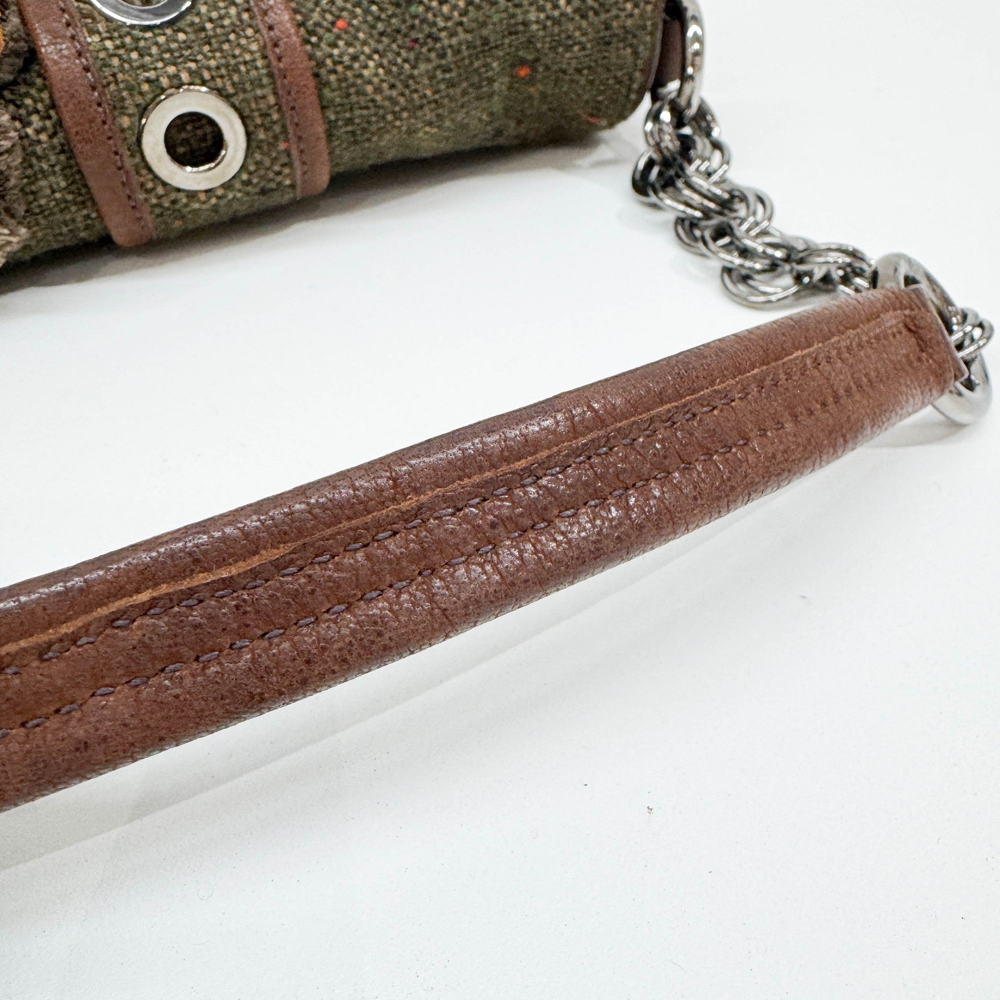 Bow Decorative Green Tweed Shoulder Bag