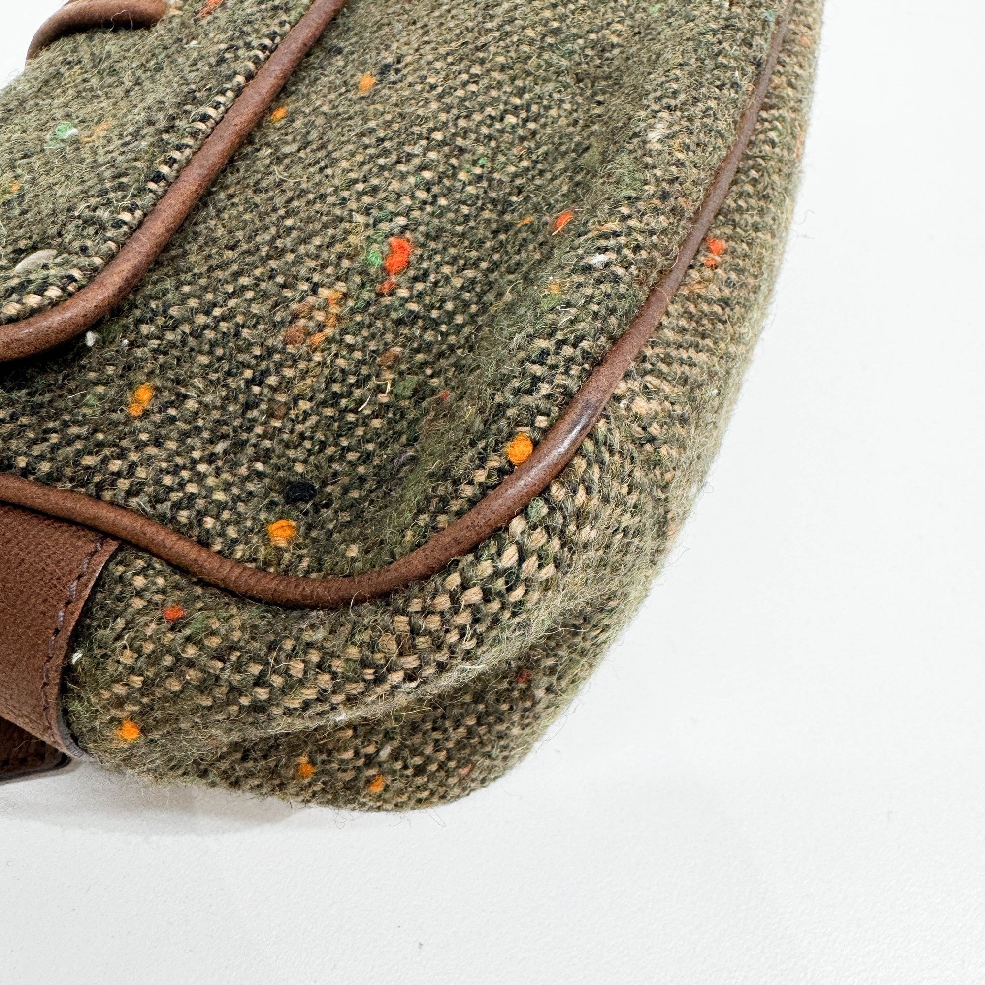 Bow Decorative Green Tweed Shoulder Bag