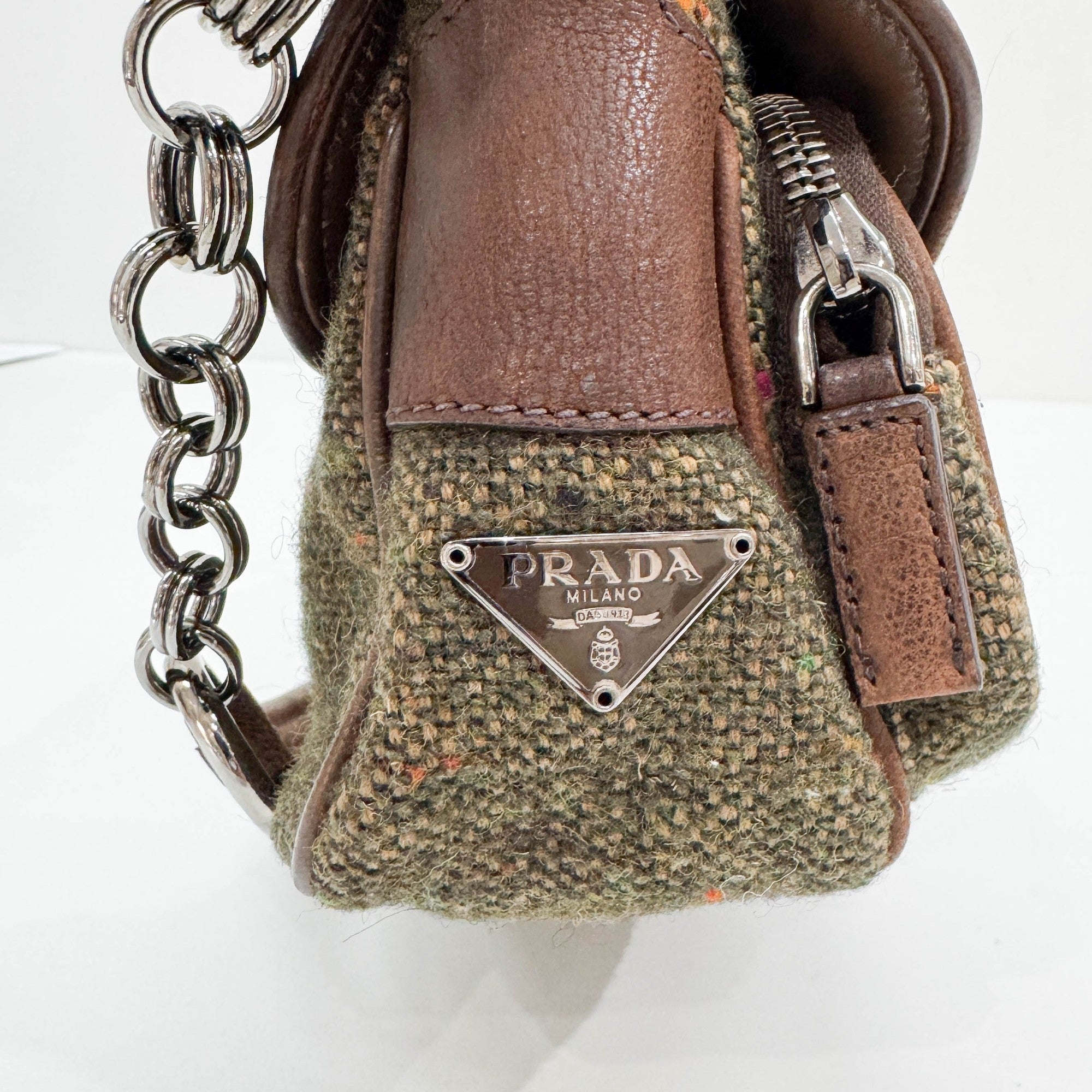 Bow Decorative Green Tweed Shoulder Bag