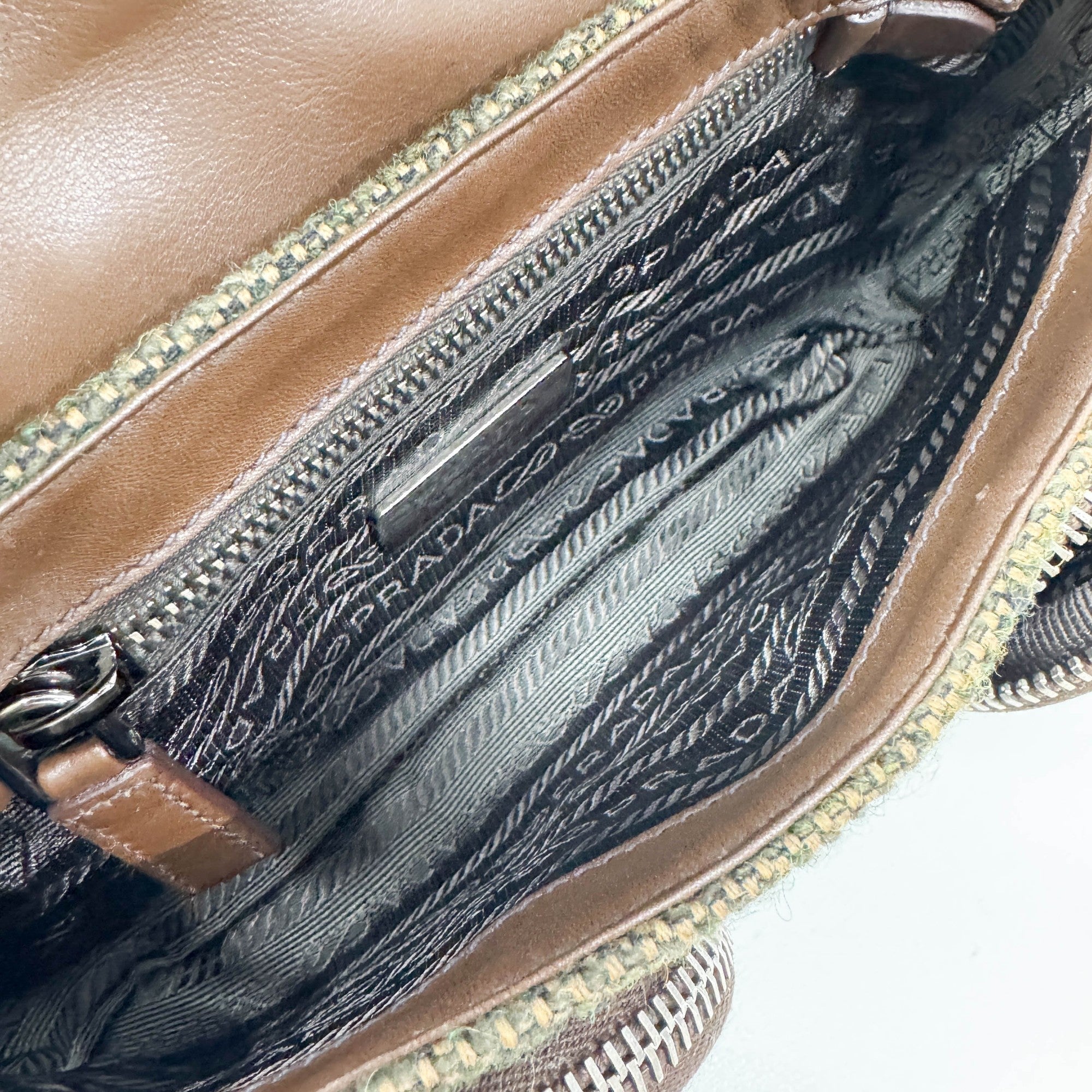 Bow Decorative Green Tweed Shoulder Bag