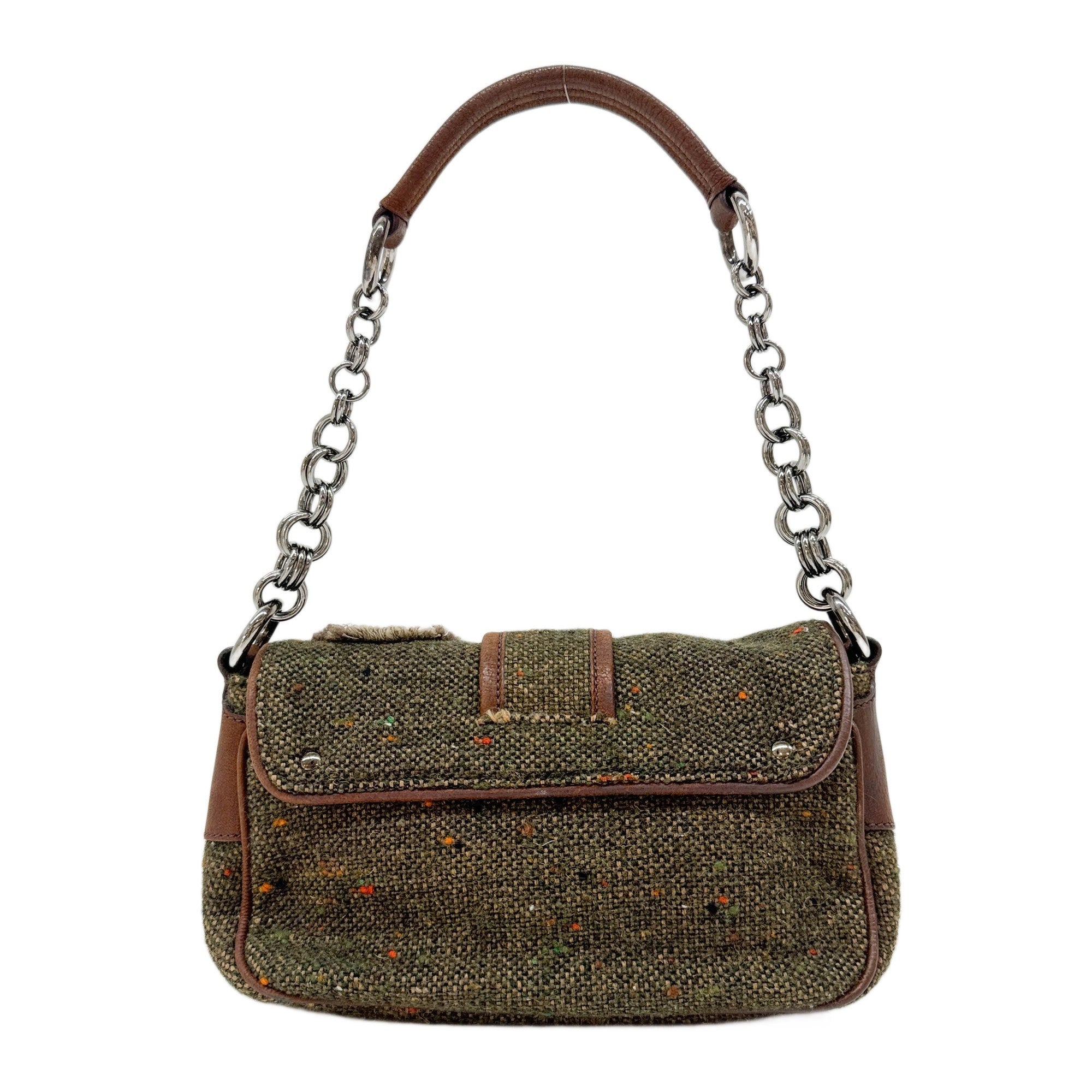 Bow Decorative Green Tweed Shoulder Bag