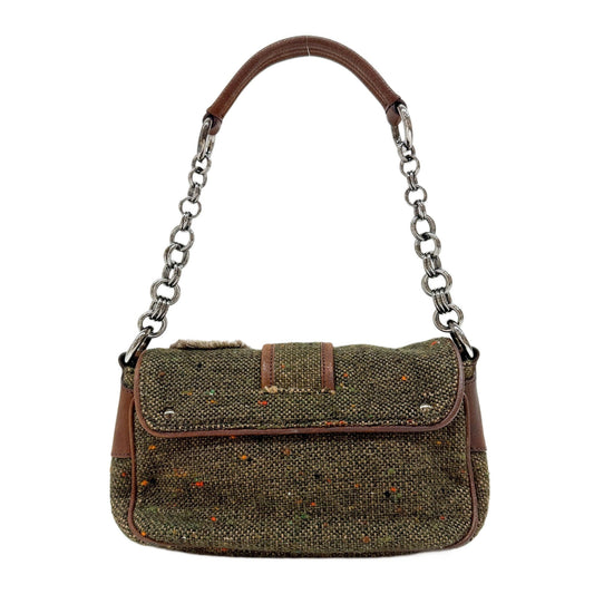Bow Decorative Green Tweed Shoulder Bag