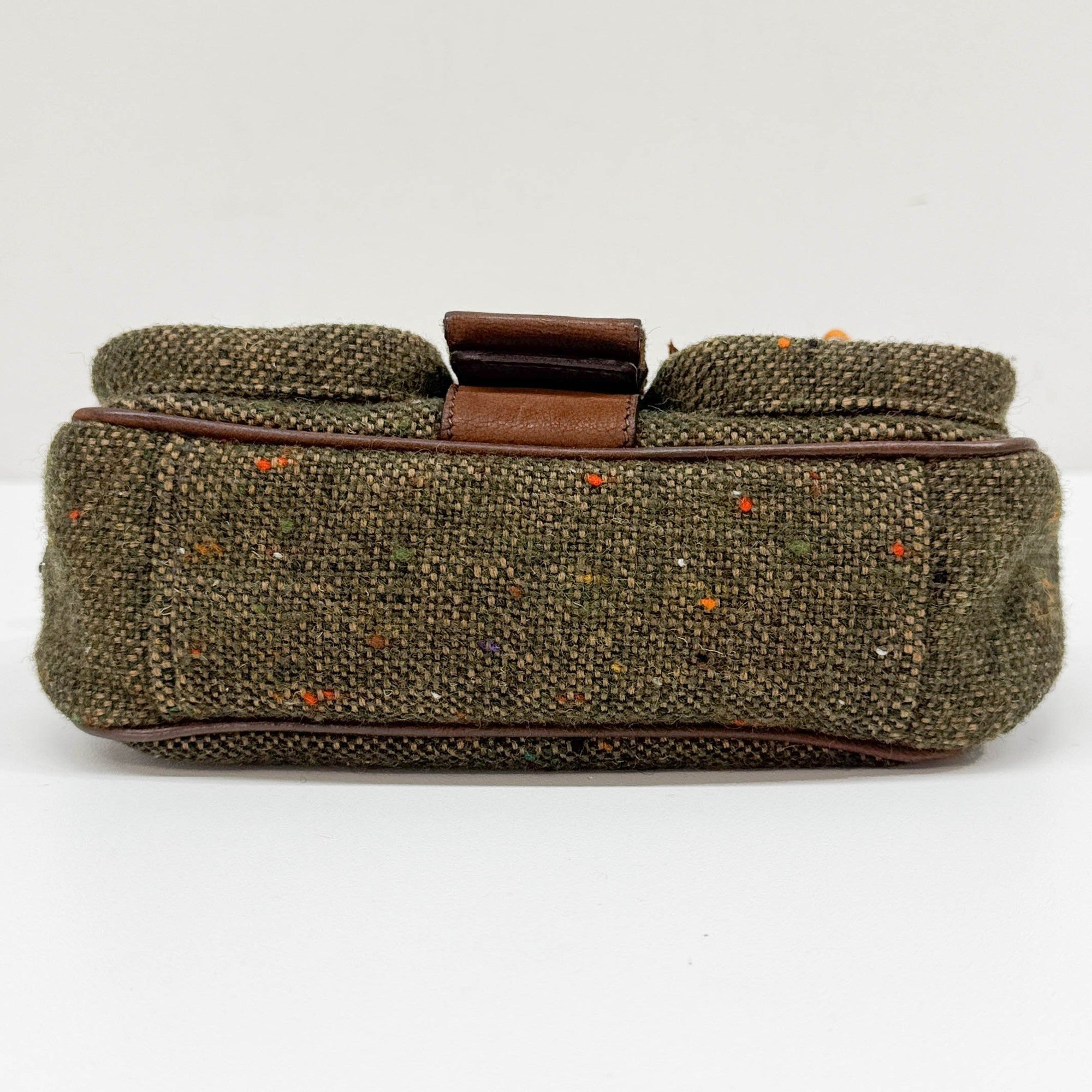 Bow Decorative Green Tweed Shoulder Bag