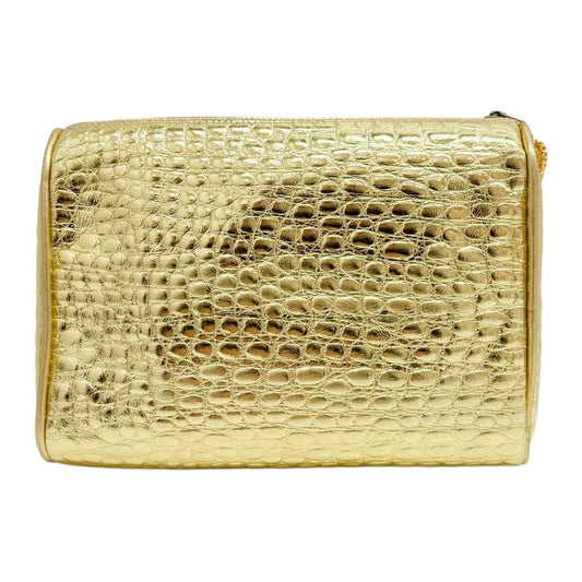 Gold Crocodile Embossed Leather Clutch Bag