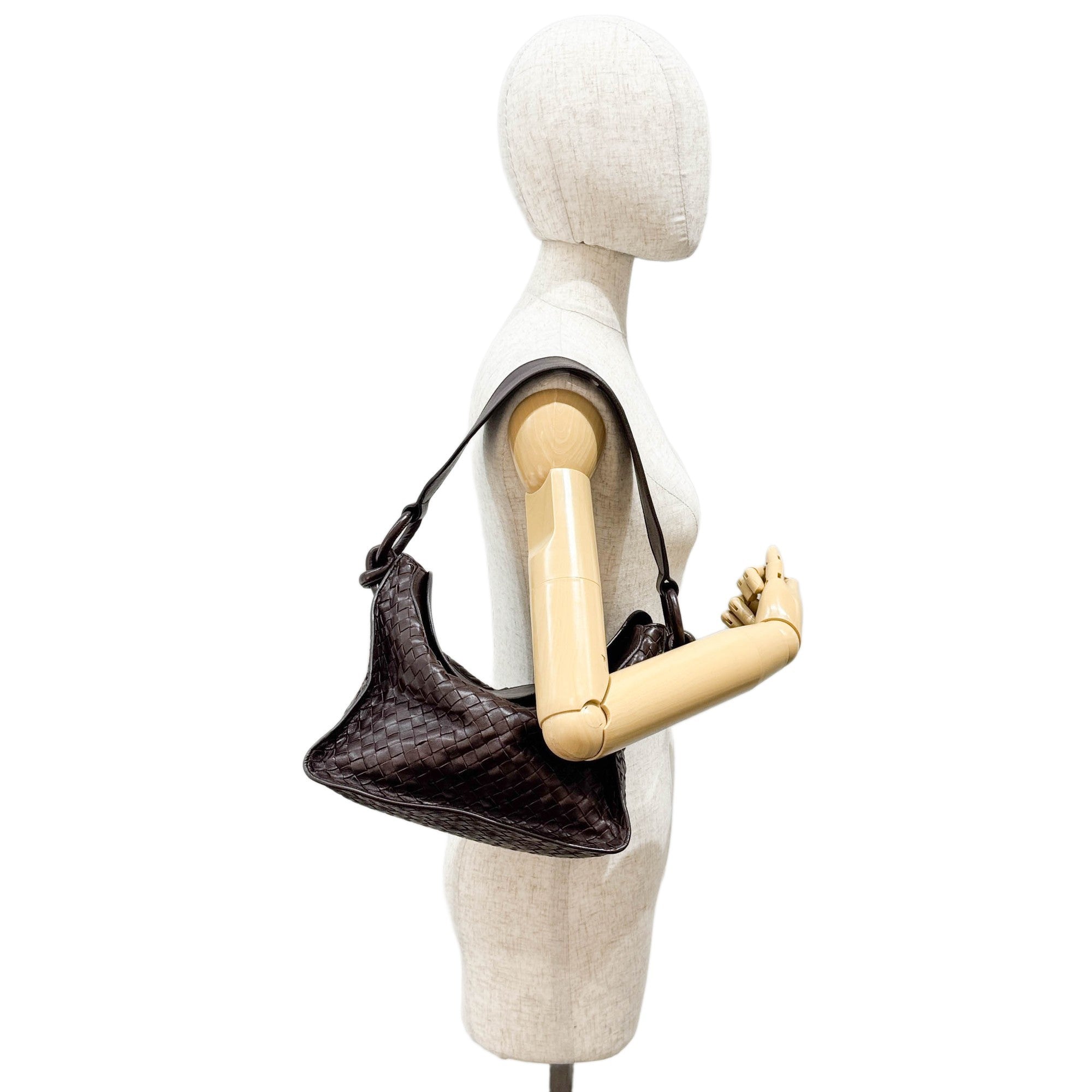 Intrecciato Brown Leather Shoulder Bag