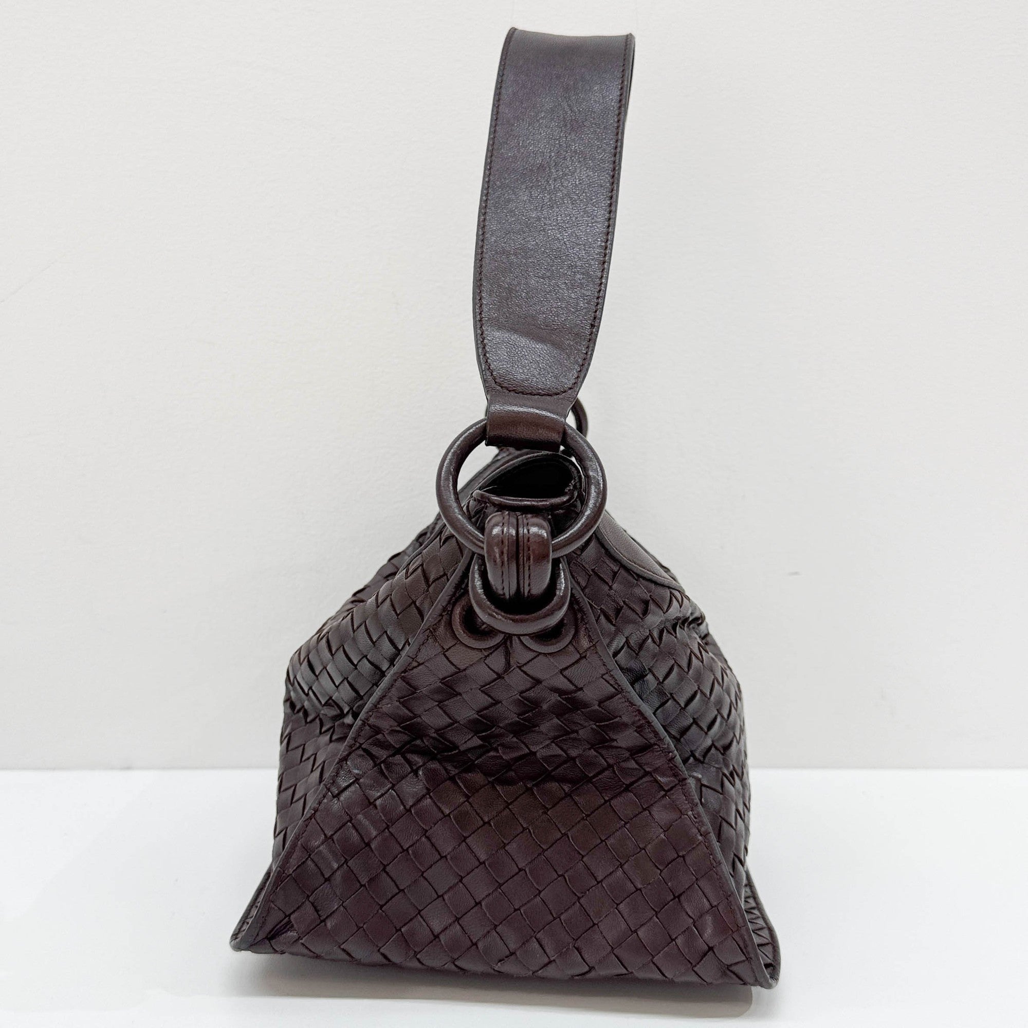 Intrecciato Brown Leather Shoulder Bag