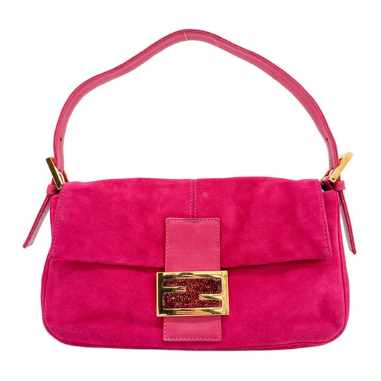 Baguette Pink Suede Shoulder Bag